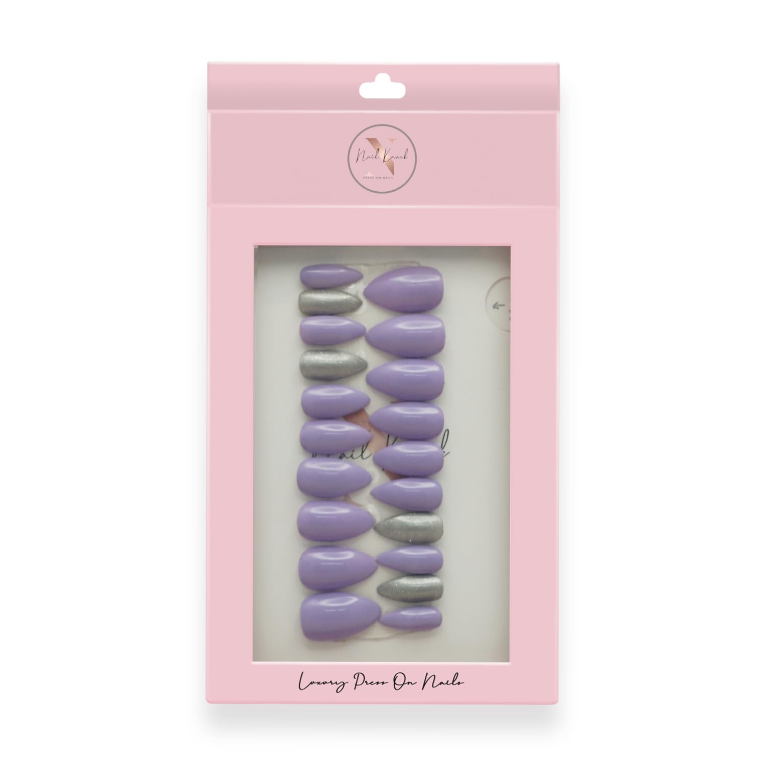 Premium Fake Press-On Nails - Purple with Silver Glitter Set of 20 | Reusable Full Coverage UV Gel Coated Artificial Nails | Easy to Use & Time-Saving | Perfect for Parties, Weddings, Date Nights & Daily Wear | NailKnack® Stick-On Nail Extensions for Both Hands