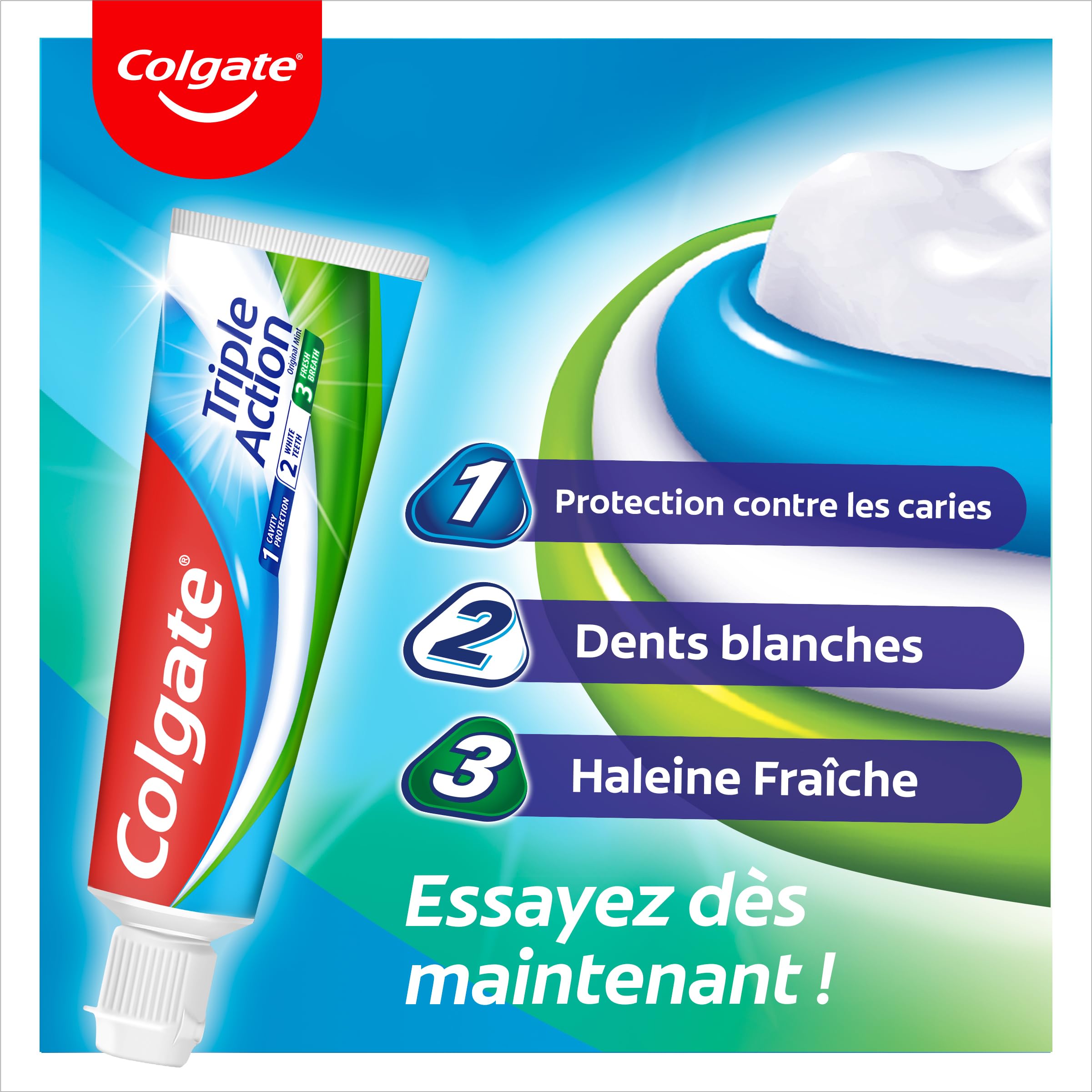 Colgate Triple Action Toothpaste with Fluoride - Cavity Protection & Teeth Whitening | Fresh Breath for 12 Hours | Family Size Twin Pack (2x75mL) | Ideal for Daily Oral Care & Morning Routine