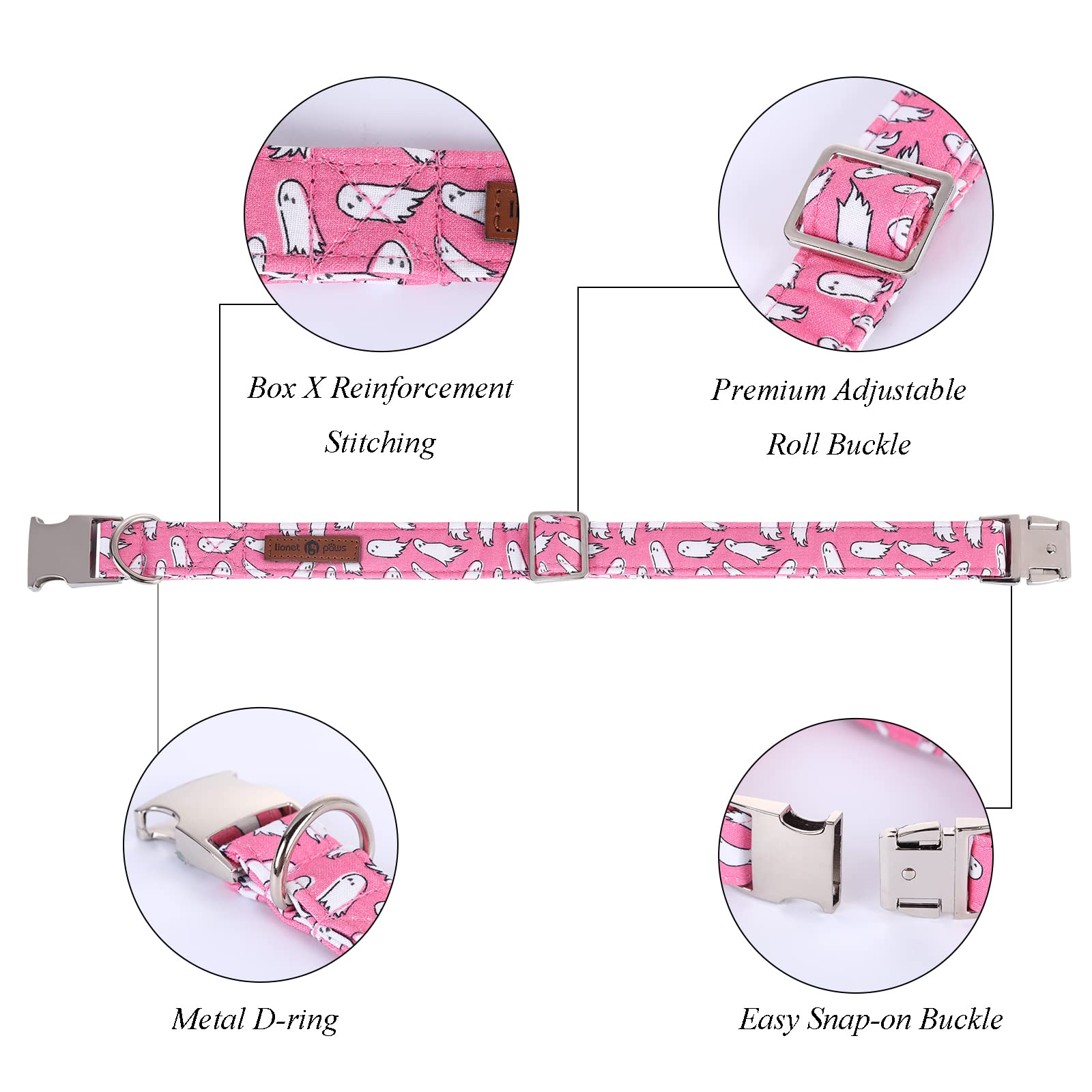 Lionet Floral Dog Collar - Adjustable Halloween Pet Collar for Small, Medium & Large Dogs - Comfortable Puppy Collar Gift for Daily Walks & Costume Parties