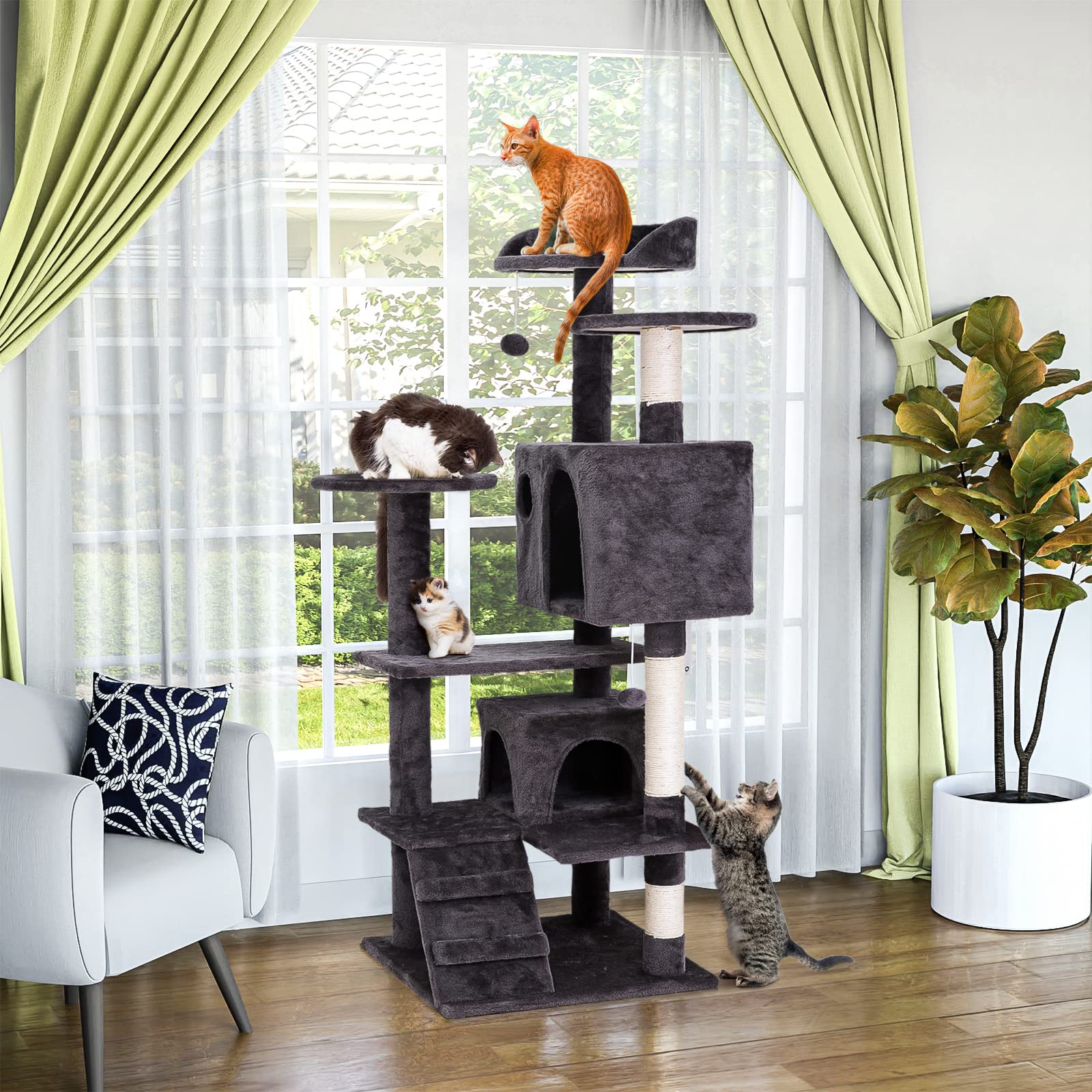54 Inch Multi-Level Cat Tree Tower for Indoor Cats - Plush Cat Condo with Scratching Posts, Jumping Platforms & Activity Center - Perfect for Play, Exercise and Relaxation in Home or Office