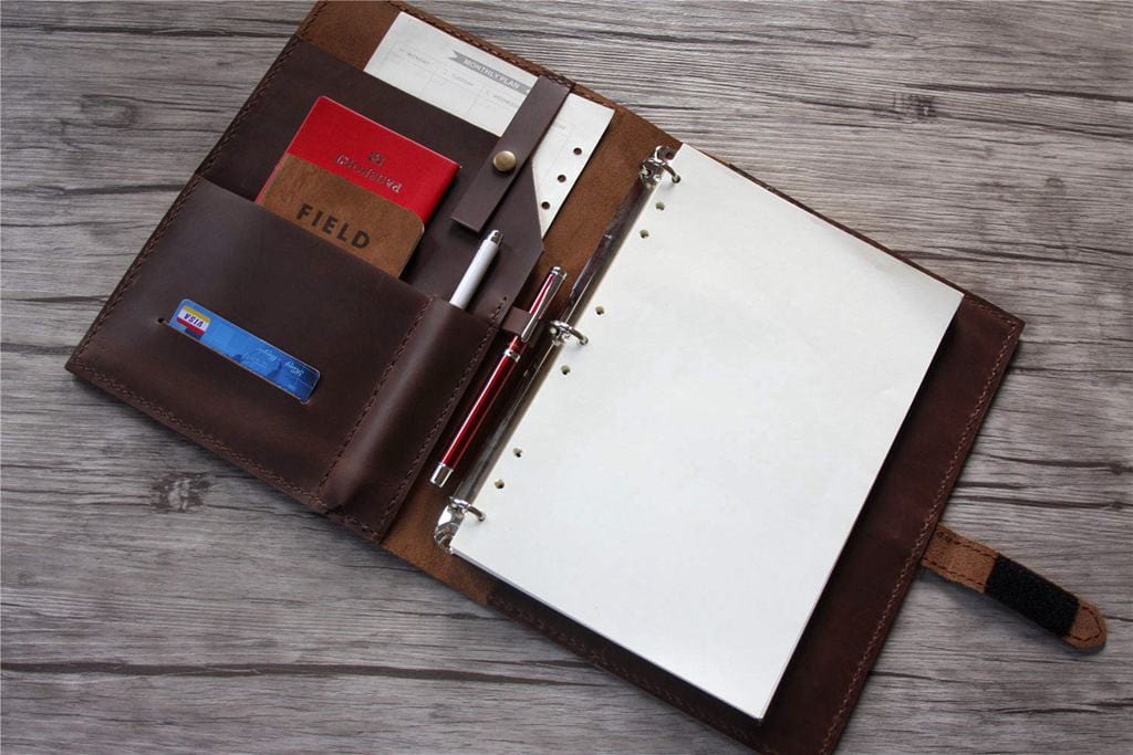 Premium Coffee Leather 3-Ring Binder Planner - A5 Size Organizer for Work, School & Office - Perfect for Daily Planning, Note Taking & Document Storage