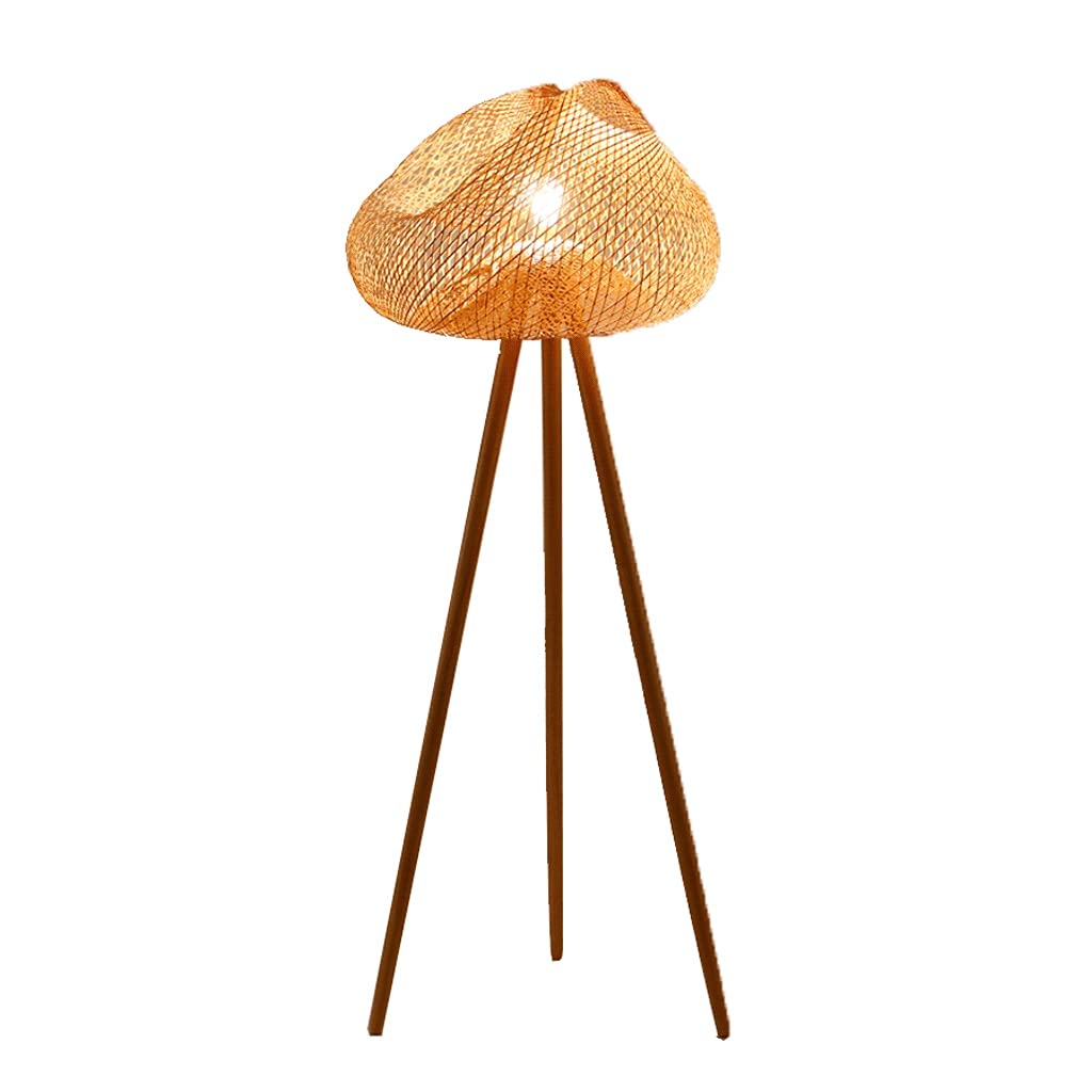 Modern Tripod Floor Lamp with Chic Bamboo Lampshade - Adjustable Wooden Standing Lamp for Living Room, Bedroom, Office - Warm Ambient Lighting for Reading Corner, Lounge Area & Home Decor (Natural Wood Finish)