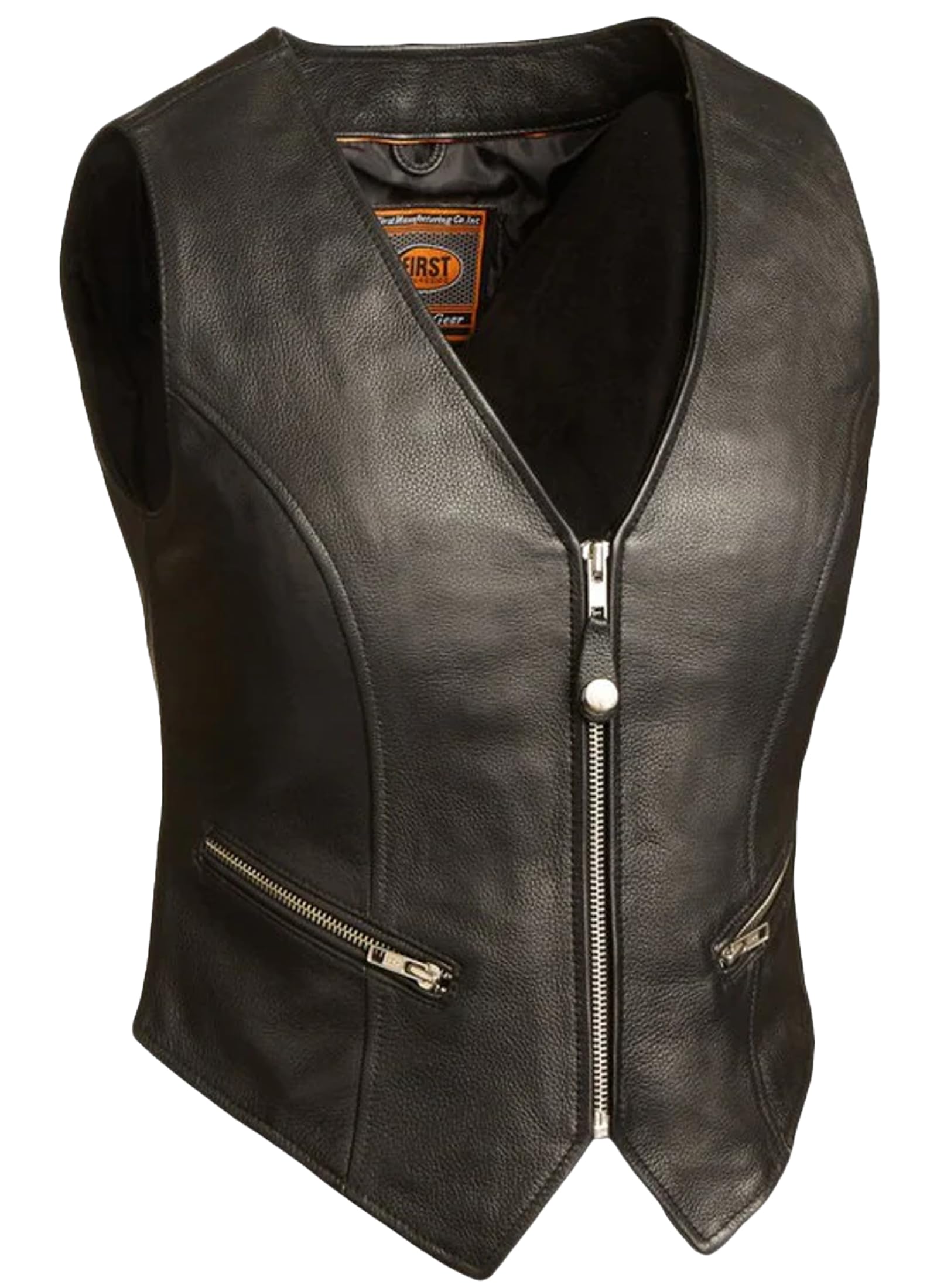 First Mfg Co Montana Women's Black Leather Motorcycle Vest for Biker Riding - Stylish & Durable Riding Gear for Harley, Cruiser & Motorcycle Enthusiasts
