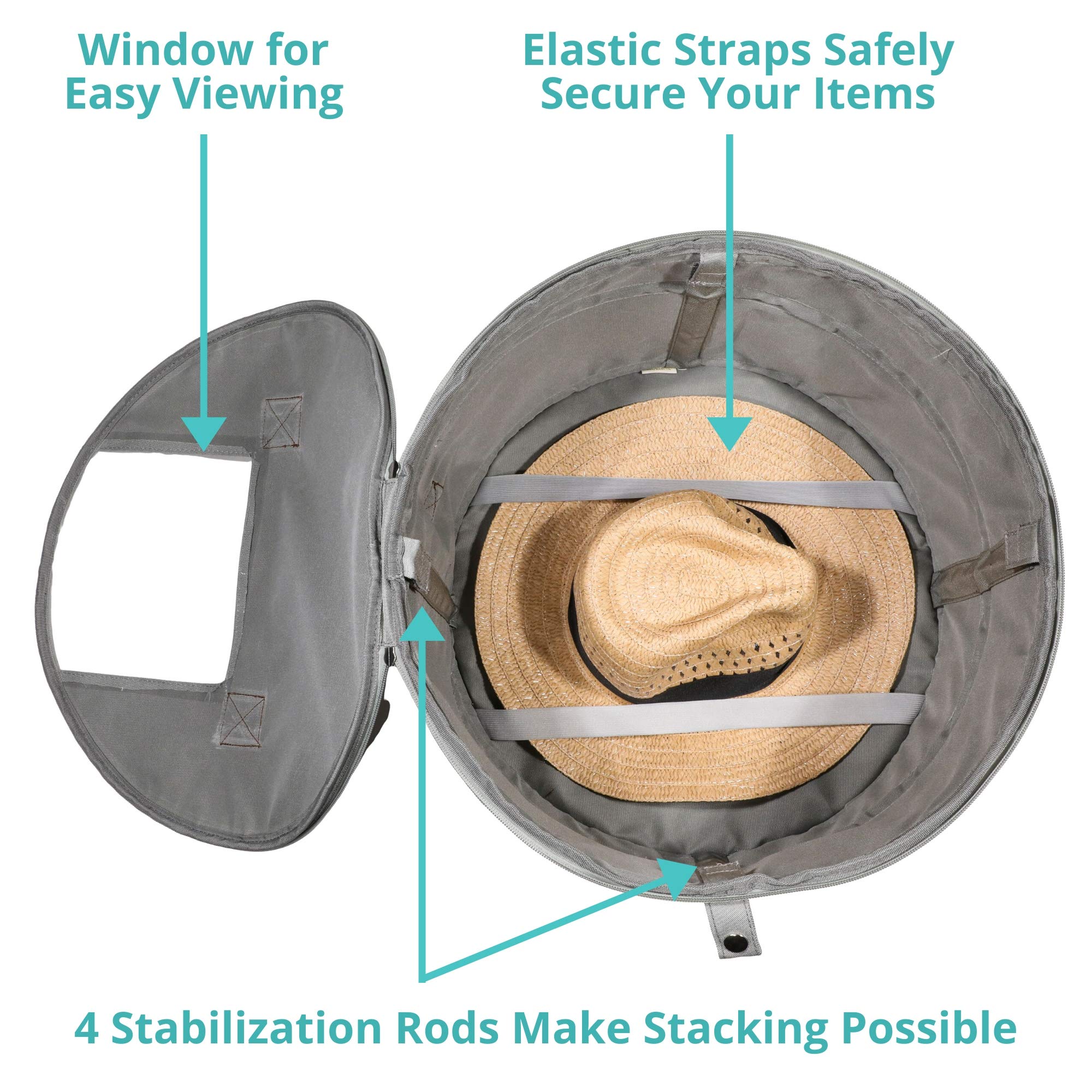Stackable Round Pop-Up Hat Storage Box with Lid - Dustproof Closet Organizer for Cowboy, Sun & Beach Hats - Travel-Friendly Stuffed Animal & Toy Storage Container (Gray, 1 Pack) - Perfect for Bedroom, Closet & Travel Organization