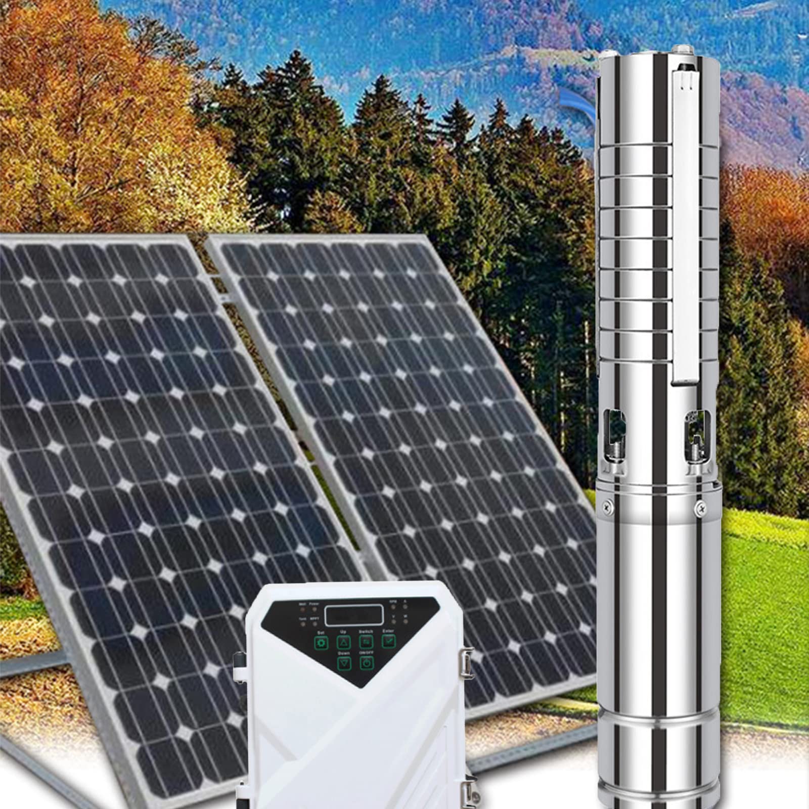4 Inch Solar Water Pump with MPPT Controller & Float Switch - Solar Powered Deep Well Submersible Pump for Home, Farm & Industrial Use | Irrigation, Livestock Watering, Garden & Off-Grid Applications