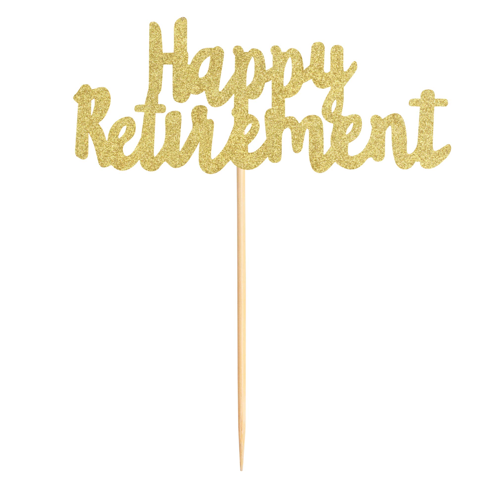 1Pack Gold Glitter Happy Retirement Cake Topper - Elegant Cake Decoration Picks for Retirement Party, Birthday, Celebration - Perfect for Retirement Cakes, Cupcakes, and Dessert Table Decor