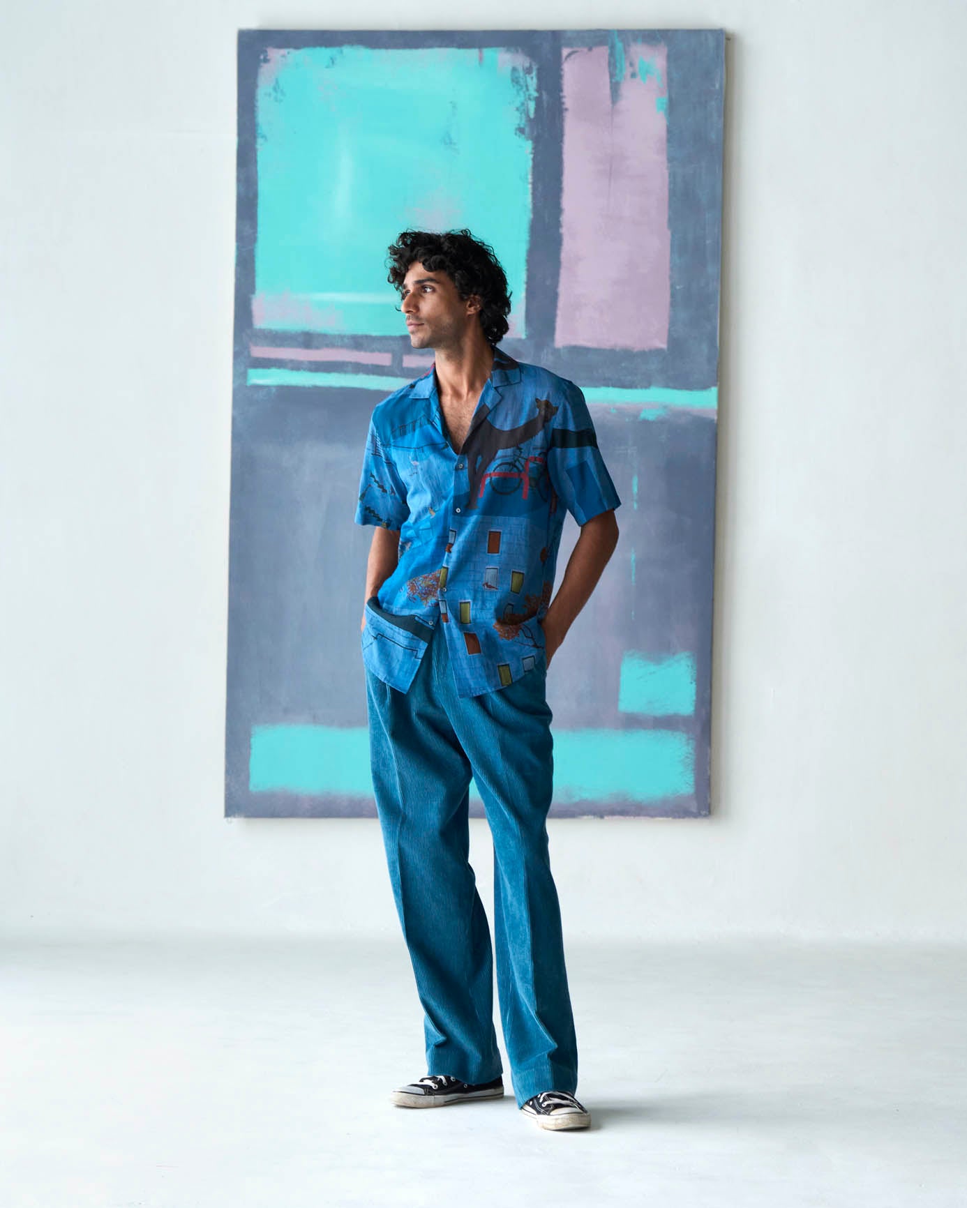 Stylish Single Pleat Corduroy Trousers in Dusty Blue | Comfortable Men's Casual Pants for Office & Everyday Wear