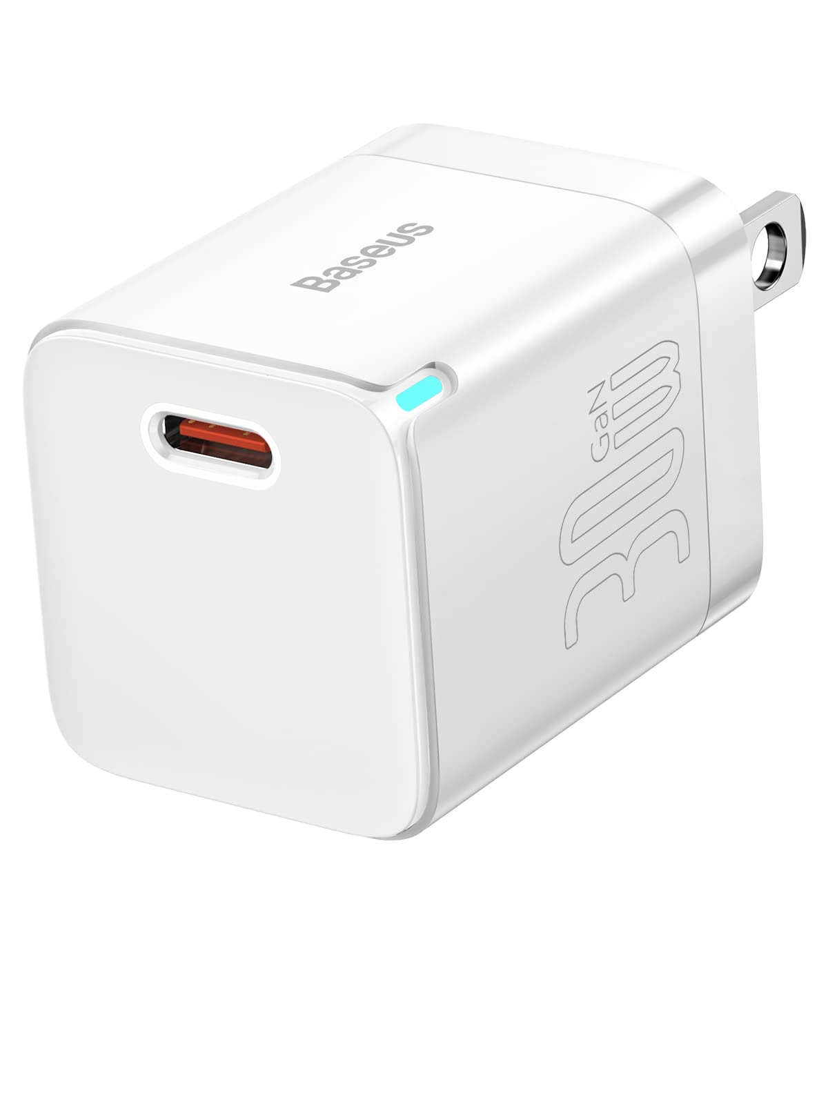 Baseus 30W USB C GaN Fast Charger with Foldable Plug - Compact & Durable Wall Charger for iPhone 14/13/12 Series, iPad Pro/Air/Mini, Samsung Galaxy S22, Apple Magsafe - Perfect for Travel, Home & Office Use (White)
