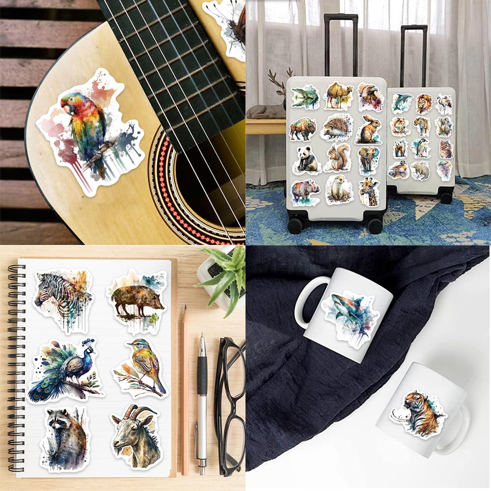 50Pcs Cute Waterproof Animal Stickers for Hydro Flask, Laptop, Suitcase & Scrapbook - Durable Vinyl Decals for Water Bottles, Party Supplies & DIY Crafts - Perfect for Teens, Adults & School/Office Use
