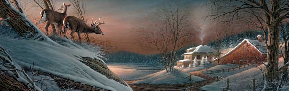Deer Crossing Horizon Print Wall Art - Nature Wildlife Decor for Living Room, Bedroom & Office - Stunning Forest Landscape Painting for Home Decor