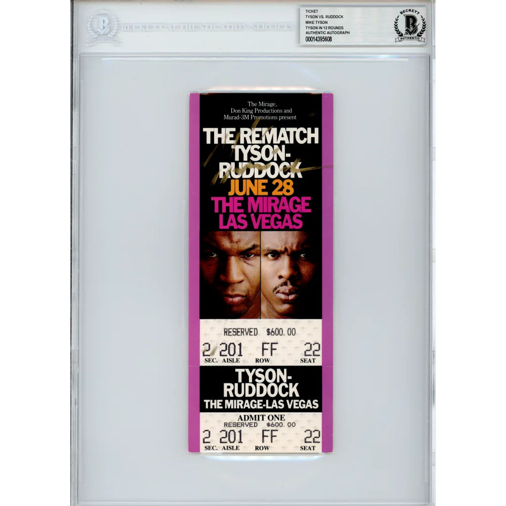Authentic Mike Tyson vs Donovan Ruddock Signed Ticket 6/28/1991 Rematch - BAS COA Certified Autograph - Boxing Memorabilia & Sports Collectibles for Display