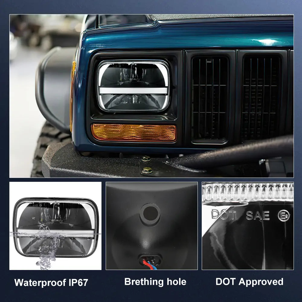 7x6 Inch LED Headlights 5x7 Hi/Lo Beam with White DRL & Amber Turn Signal - Compatible with Jeep YJ, Cherokee XJ - Off-Road, Night Driving, Adventure Lighting Upgrade