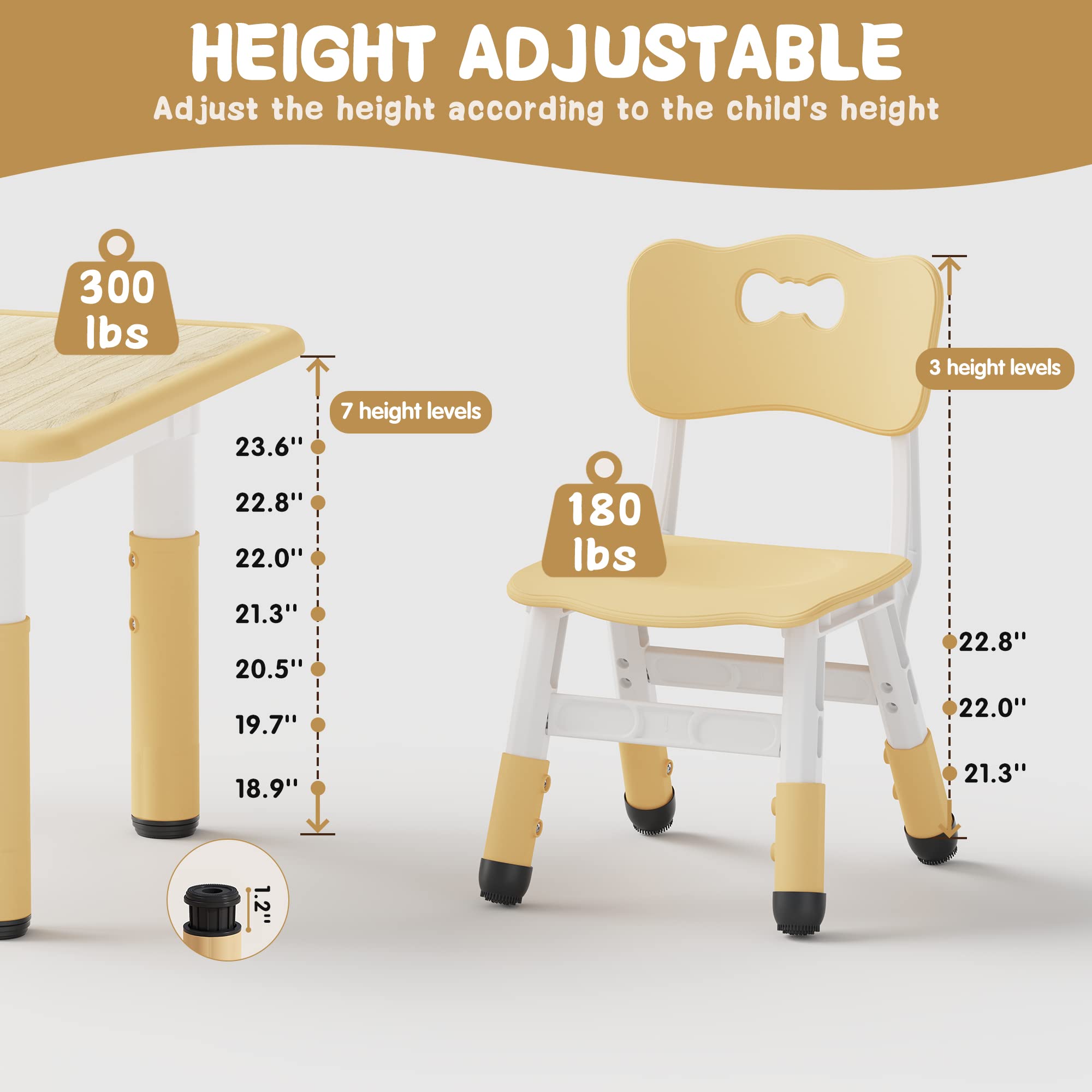 Brelley Kids Table and 4 Chairs Set - Adjustable Height Toddler Table & Chairs with Graffiti Desktop - Perfect for Classroom, Daycare & Home - Multi-Activity Children's Table for Ages 2-8 - Ideal for Arts & Crafts, Snack Time, and Learning Activities