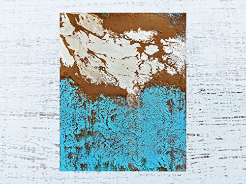 Turquoise Abstract Painting on Canvas - Modern Ocean & Beach Art with Brown Accents - Handmade Acrylic Texture Wall Decor for Living Room, Bedroom & Office