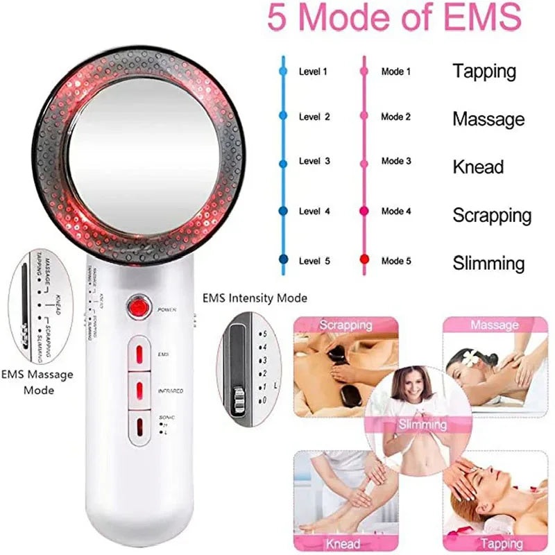 Professional Ultrasound Cavitation & EMS Fat Burner Machine - Body Slimming Massager for Weight Loss, Anti-Cellulite Treatment with Galvanic Infrared Technology | Home Use & Spa Treatment for Tummy, Arms, Thighs