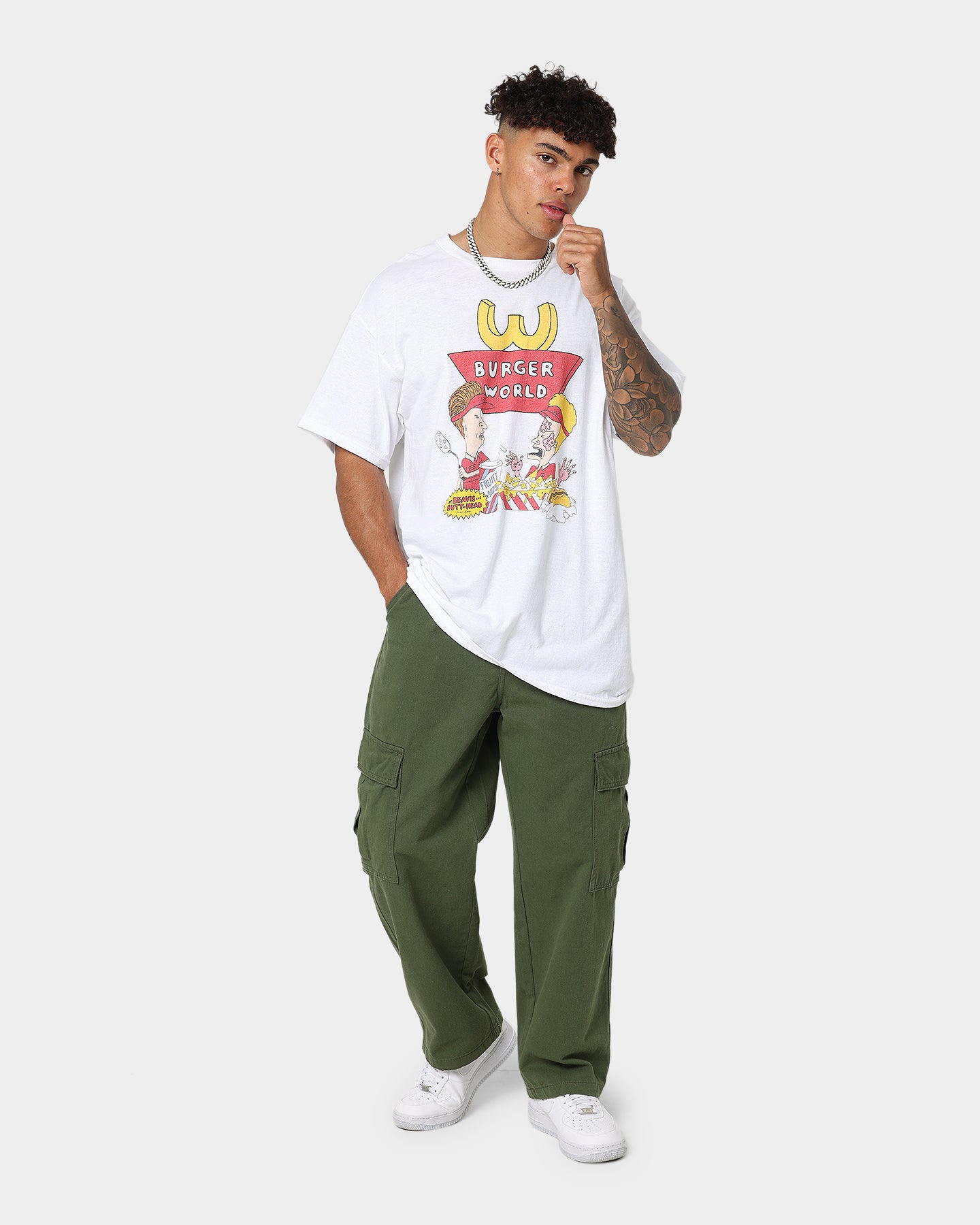 Beavis & Butthead Burger World Graphic T-Shirt - White | Vintage Cartoon Tee for Men & Women | Casual Wear, Cosplay & 90s Nostalgia