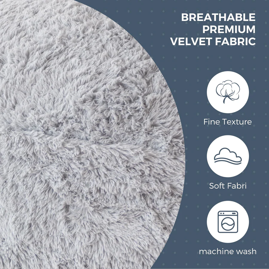 MAXYOYO Faux Fur Bean Bag Chair - Convertible Velvet Floor Bed with Removable Cover, Grey | Cozy Lounge Chair for Bedroom, Living Room & Game Room