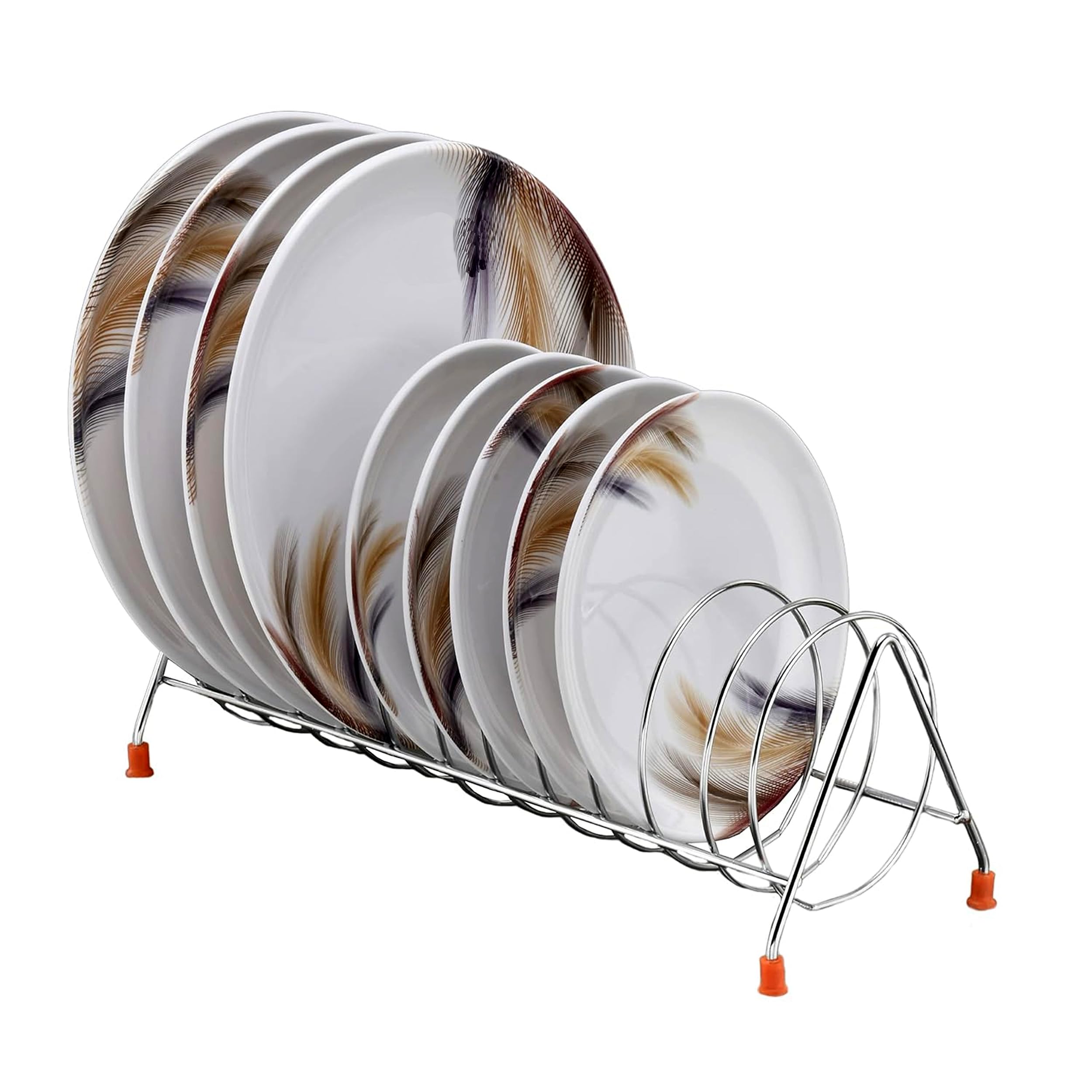 GRIDKITCHEN ™ Stainless Steel Plate Rack Stand | Thali Rack | Dish Drying Rack | Kitchen Organizer with Lid Holder & Utensil Storage | Space Saving Countertop Organizer for Dining Table (Pack of 1) | Perfect for Small Kitchens & Dish Drying After Washing
