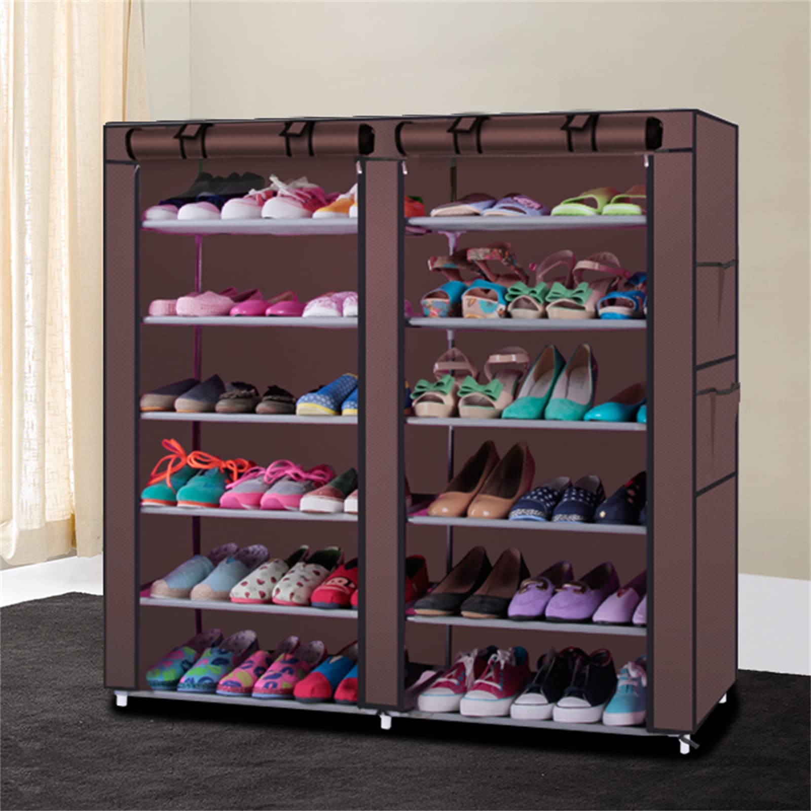 6-Tier Shoe Rack Organizer with Dustproof Cover - Space Saving Shoe Storage Cabinet for Entryway, Bedroom & Closet | Non-Woven Fabric Shoe Shelf for Sneakers, Boots & Heels | Perfect for Small Spaces & Apartment Living (Coffee Brown)