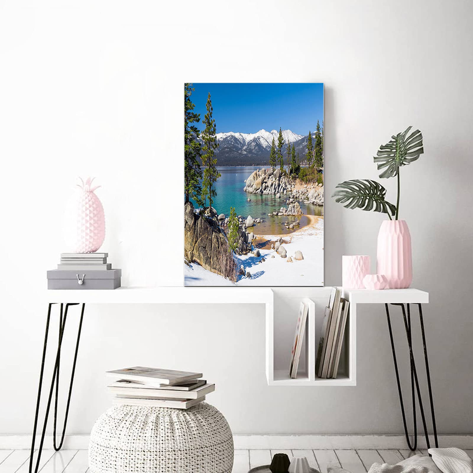 Lake Tahoe Scenery Canvas Wall Art - Framed Abstract Painting Print for Bedroom, Bathroom & Kitchen Decor - Ready to Hang Gift (36x24 inches) - Perfect for Home, Office & Vacation Rental Wall Decor