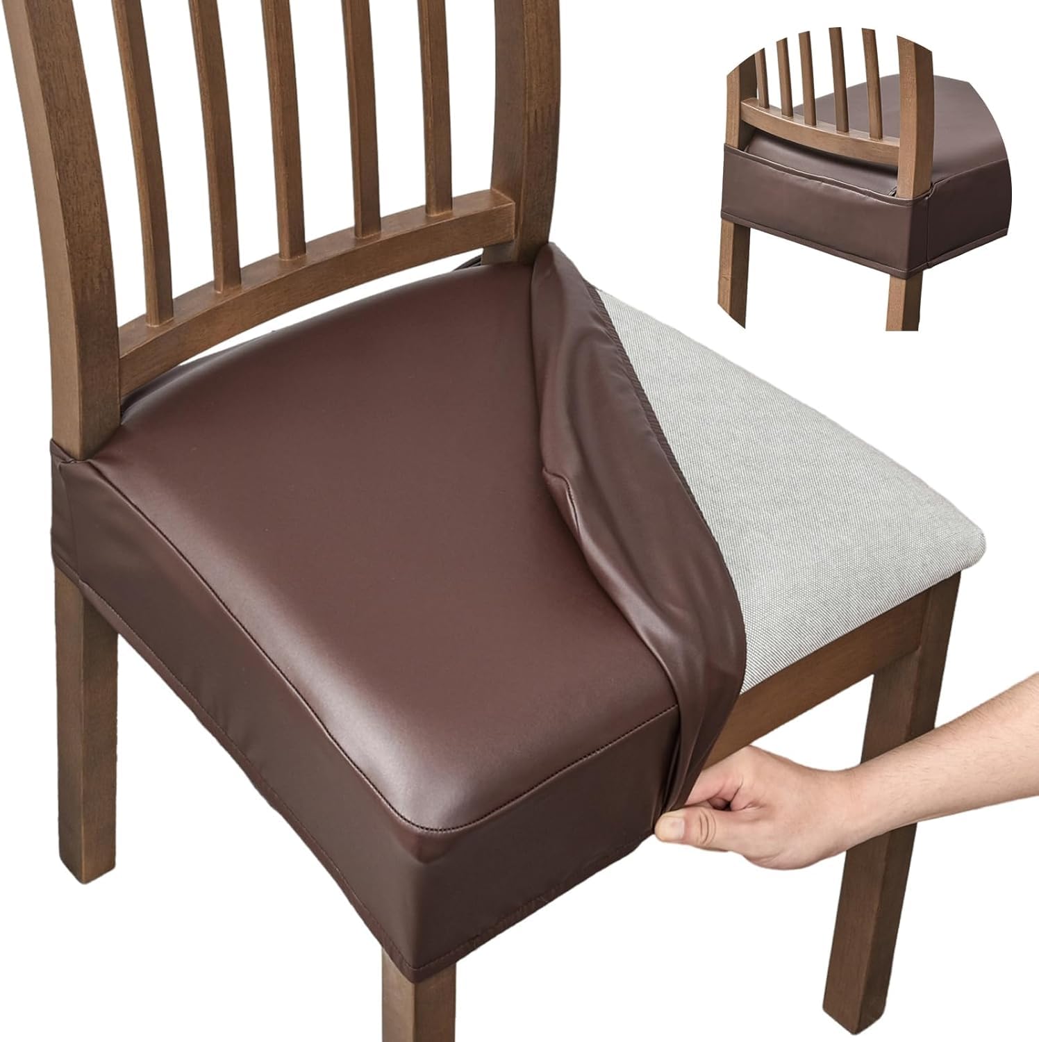 FUANGUI 4-Pack PU Leather Chair Covers - Waterproof, Stretchable & Washable for Dining & Kitchen
