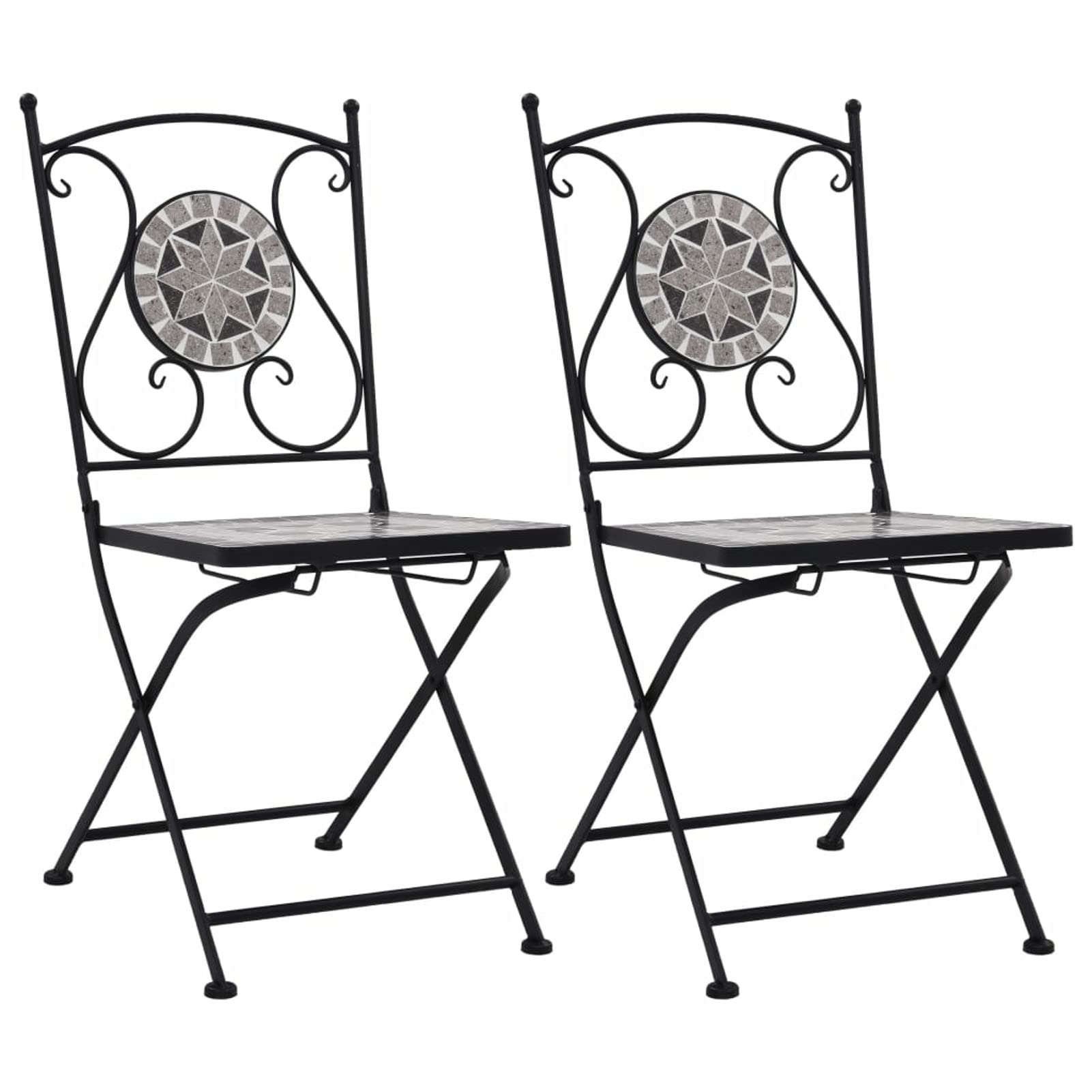 Gray Mosaic Patio Table Set with 2 Bistro Chairs - Outdoor Garden Dining Decor, Mosaic Plant Stand for Backyard, Deck & Poolside Use