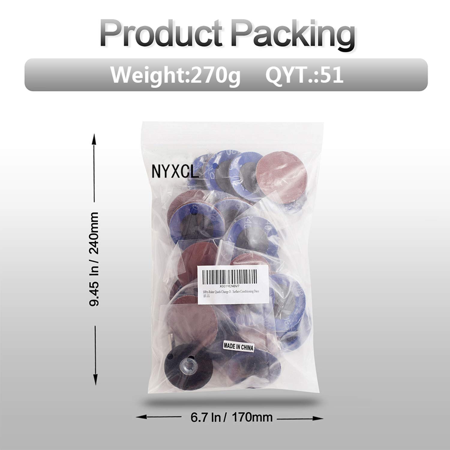 NYXCL Miroku 50-Piece 2-Inch Quick Change Roll Lock Sanding Discs Set with 1/4