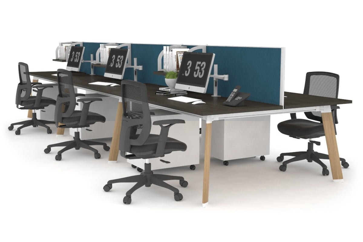 6-Person Wooden Workstation with Switch - 1800L x 700W Office Desk for Team Collaboration & Conference Meetings