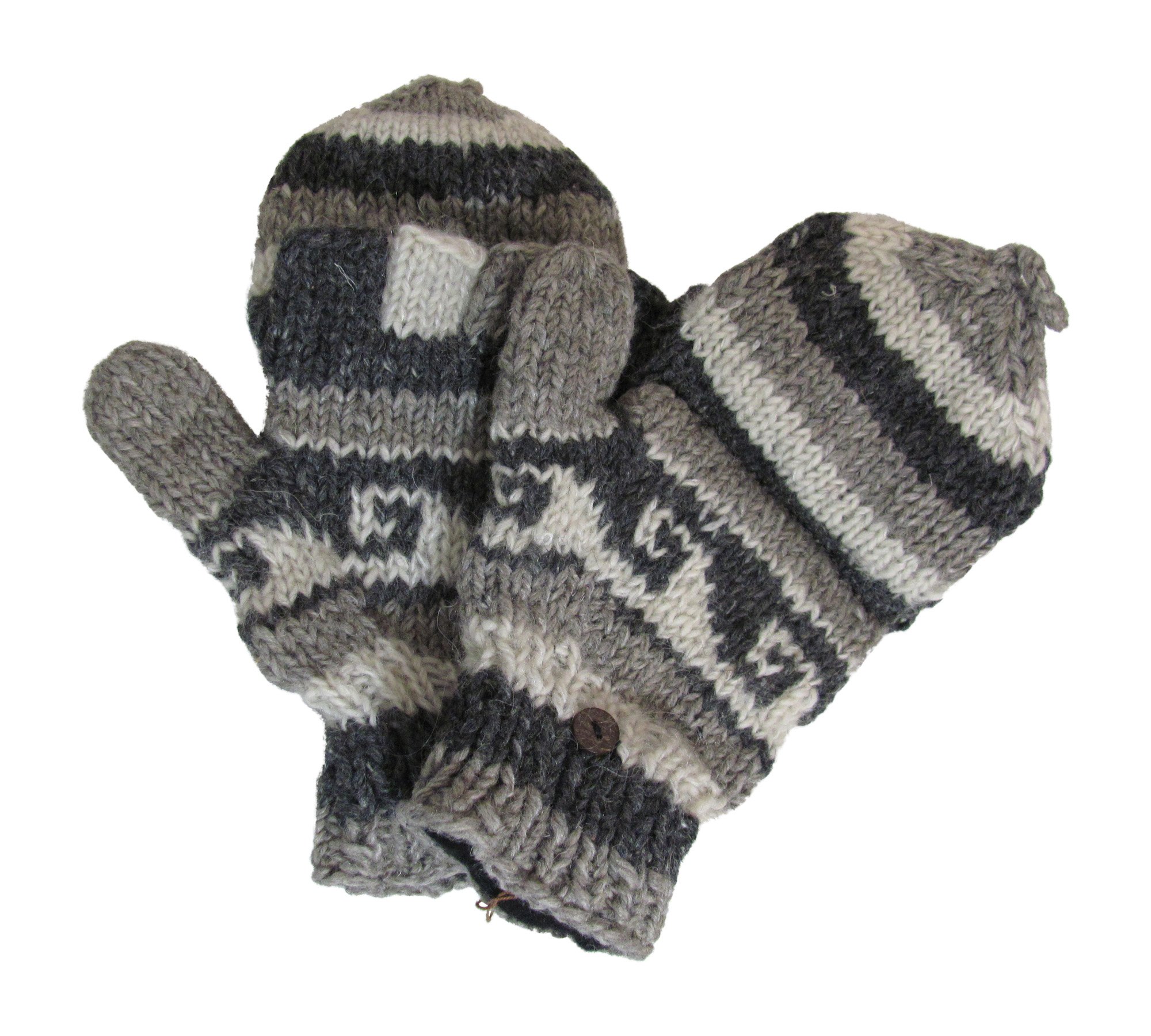 Handmade Tribal Pure Wool Convertible Mittens - Soft Winter Gloves for Men & Women - Perfect for Skiing, Snowboarding & Outdoor Activities