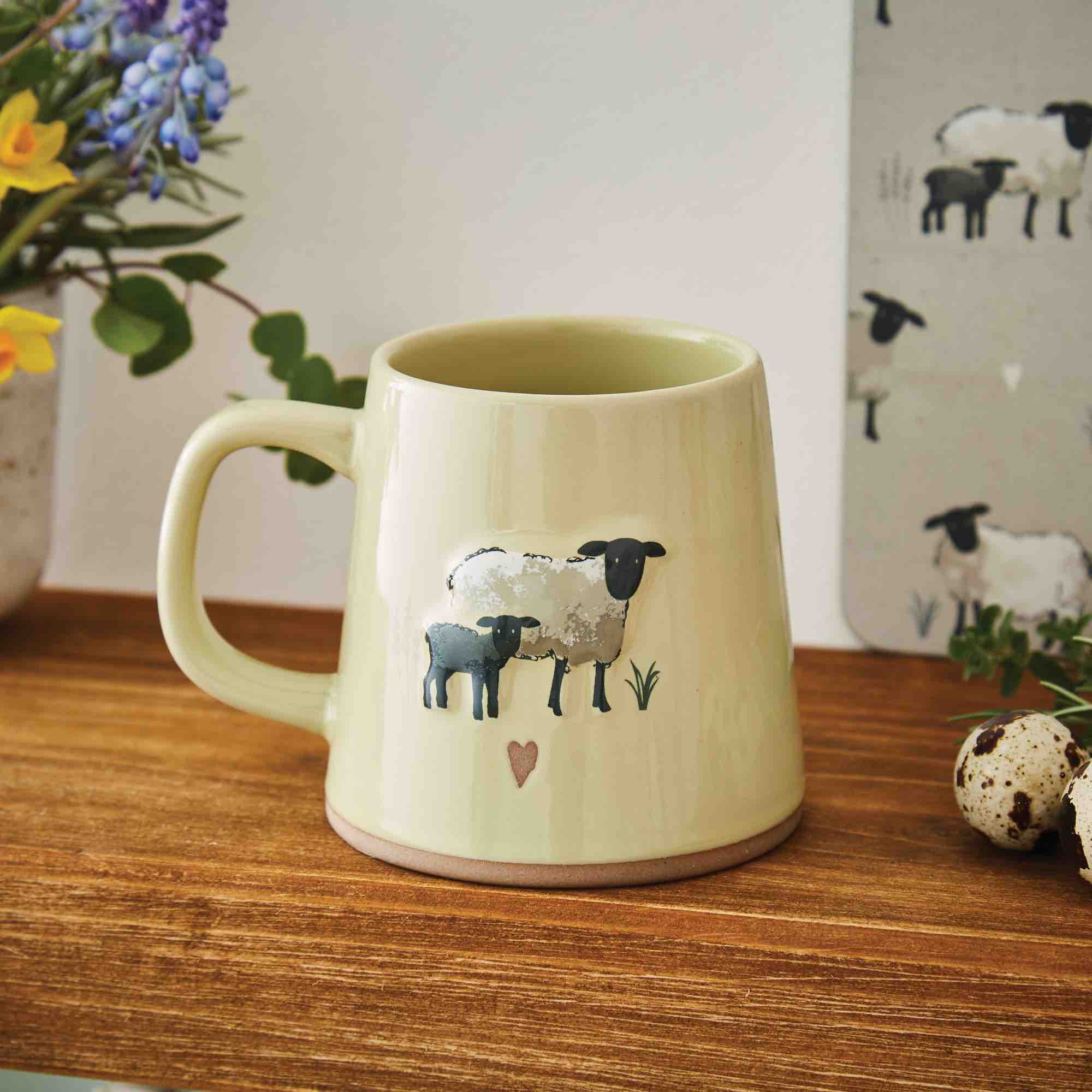 Highland Sheep Reverse Conical Ceramic Mug - Sage Green Farmhouse Coffee Cup for Tea, Hot Chocolate & Latte - Perfect for Rustic Kitchen, Cozy Home Decor & Gift Giving
