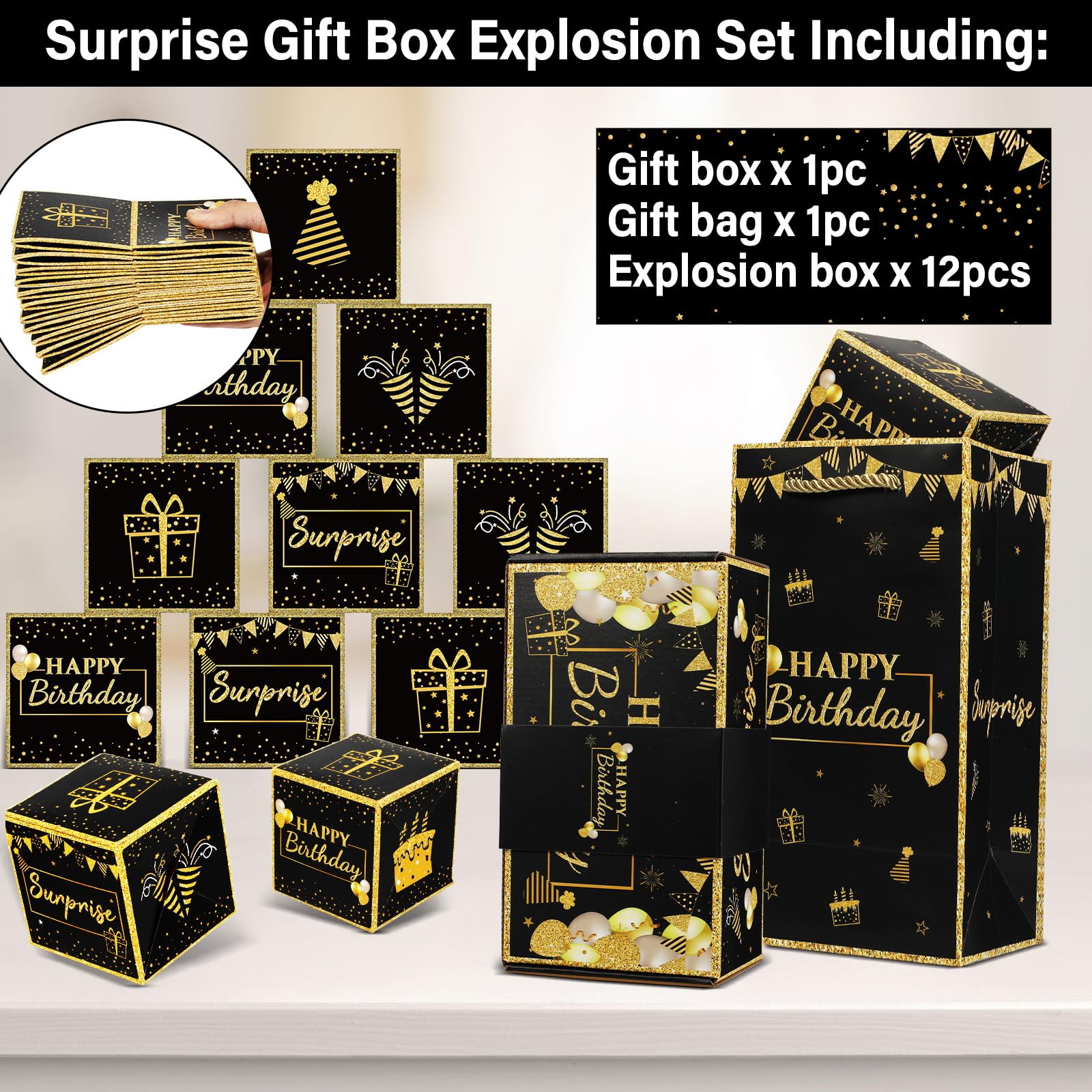 Exploding Money Gift Box - Surprise Cash Box with 12 Folding Pop-Up Boxes for Birthday Parties | Fun Gift for Men, Women & Kids | Perfect for Birthdays, Graduations & Special Celebrations