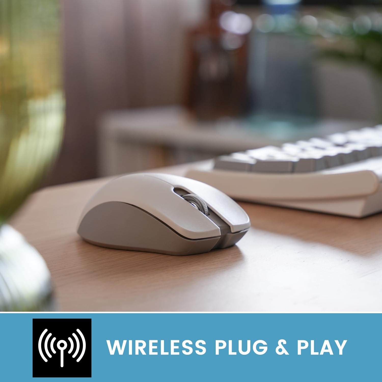 Perixx PERIMICE-621M Wireless Silent Mouse - Ergonomic Design, 2.4GHz USB Receiver for PC & Laptop - Beige - Perfect for Office, Home & Quiet Workspaces