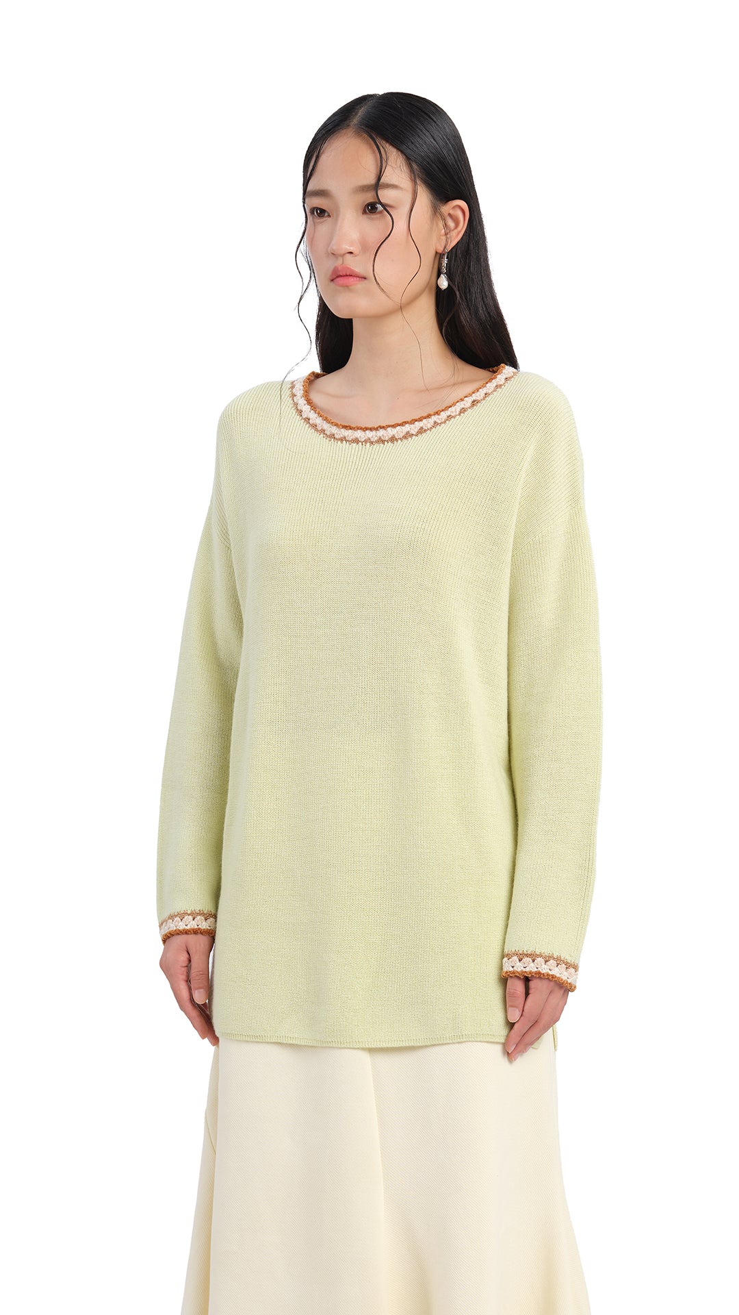 Stylish Crochet Trim Pullover Sweater for Women - Cozy Knit Top for Casual Outfits & Layering in Fall/Winter