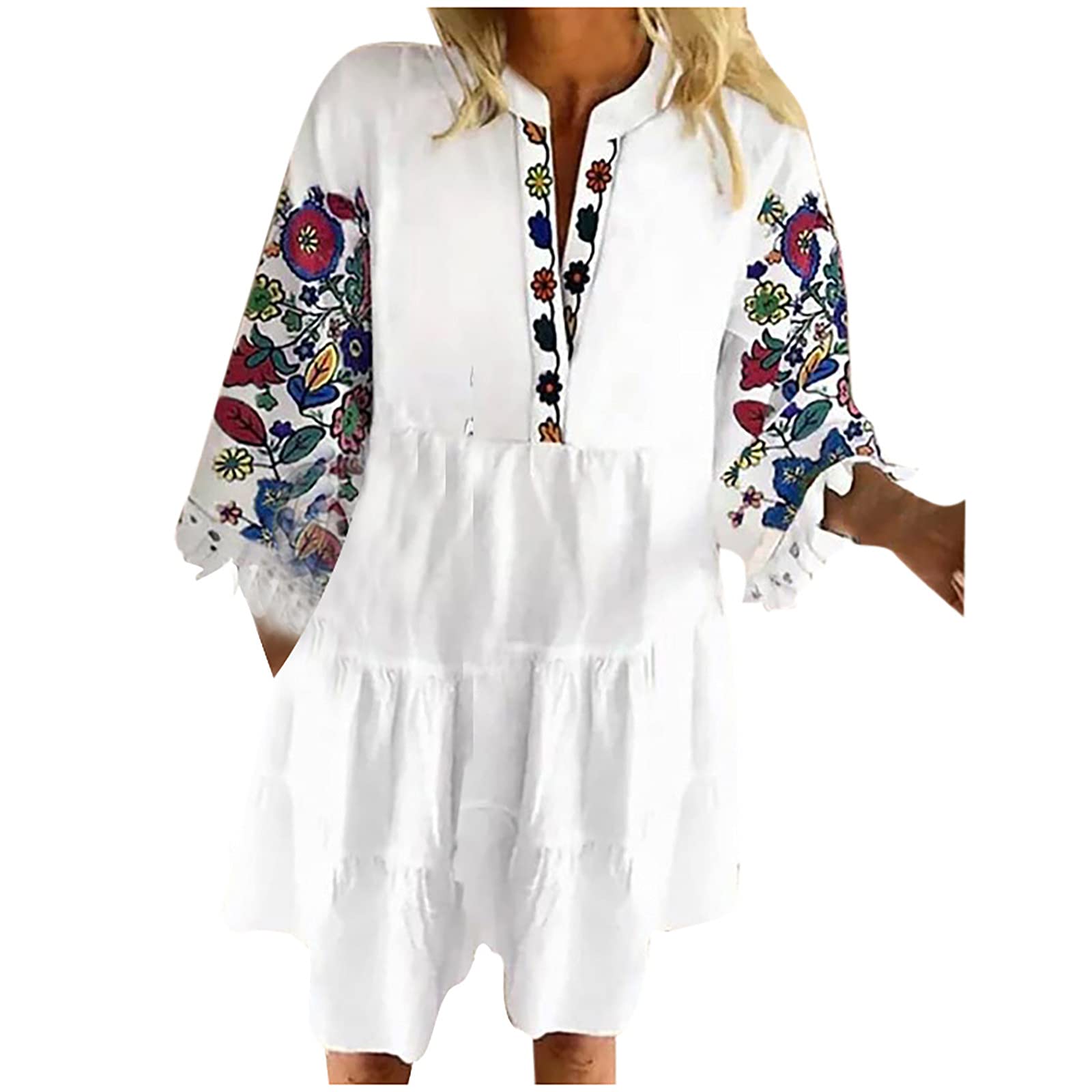 LADIGASU Women's Boho Floral Print Summer Tunic Dress - Casual Loose Beach Mini Dress with Short Sleeve | Perfect for Vacation, Pool Party & Summer Outings
