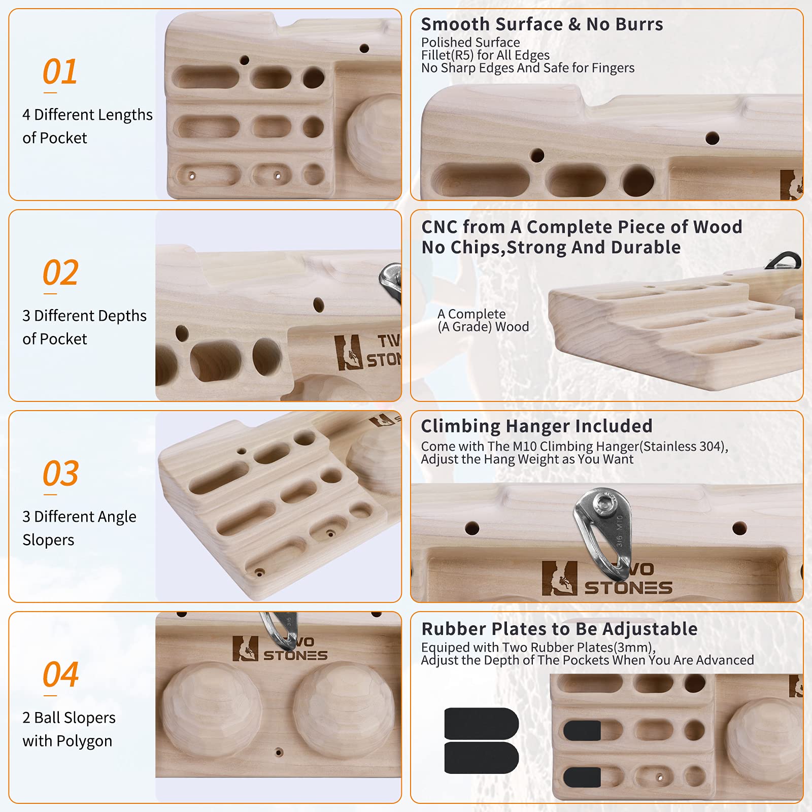 Two Stones Rock Climbing Hangboard - Fingerboard Training for Climbers | Doorway Mount Hangboard with Rock Climbing Holds | Perfect for Bouldering & Strength Training | Great Gift for Rock Climbers (Home Gym & Indoor Climbing Training)