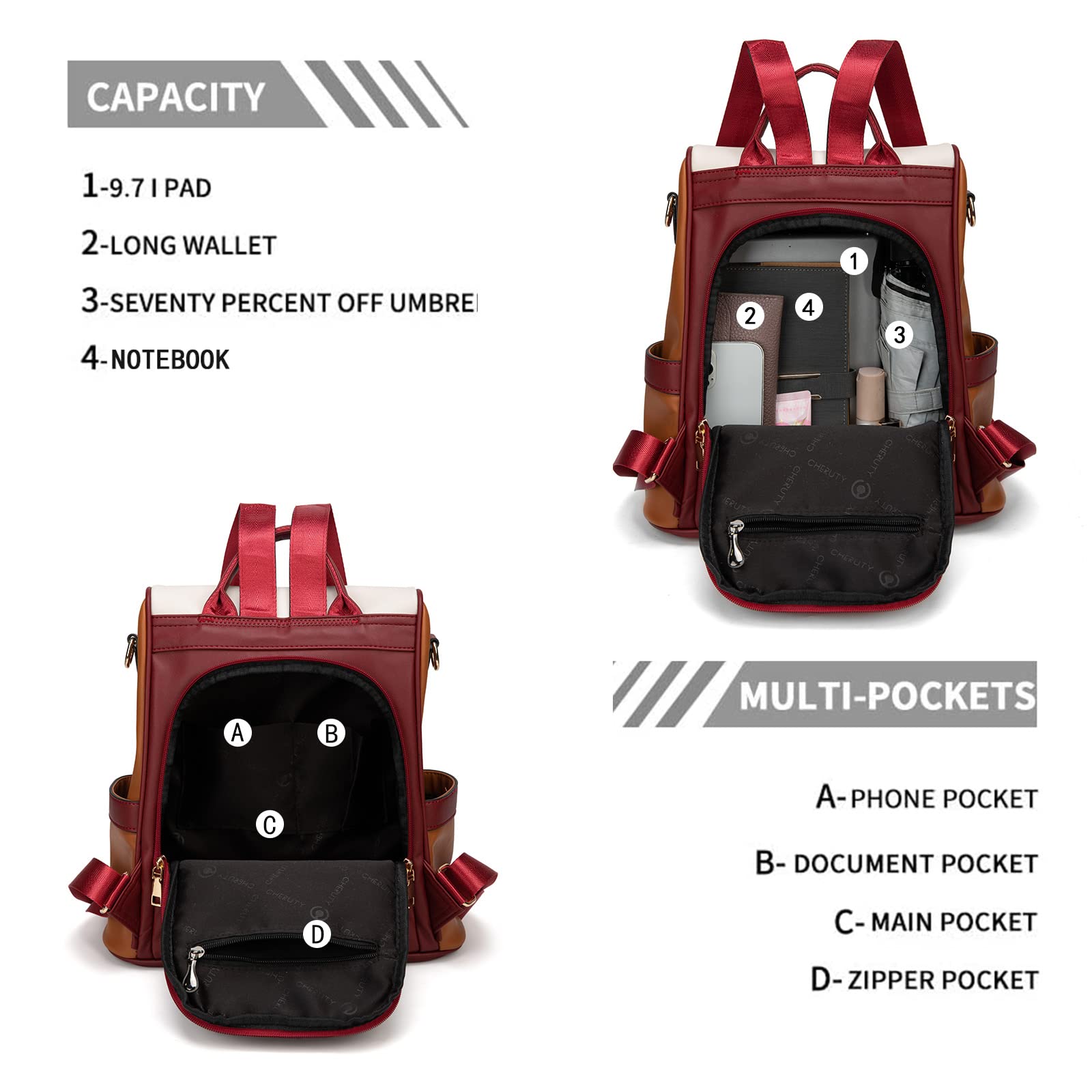 CHERUTY Women's PU Leather Anti-Theft Backpack Purse - Stylish Casual Shoulder Bag & Satchel for Ladies | Perfect for Work, Travel, and Daily Commute