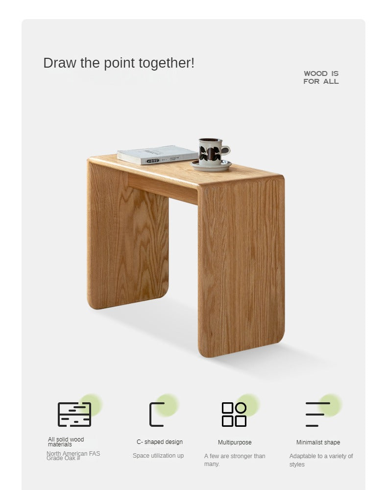 Solid Oak Wood C-Shaped Side Table - Multifunctional End Table for Living Room, Bedroom, or Office - Perfect for Holding Drinks, Books, and Decor