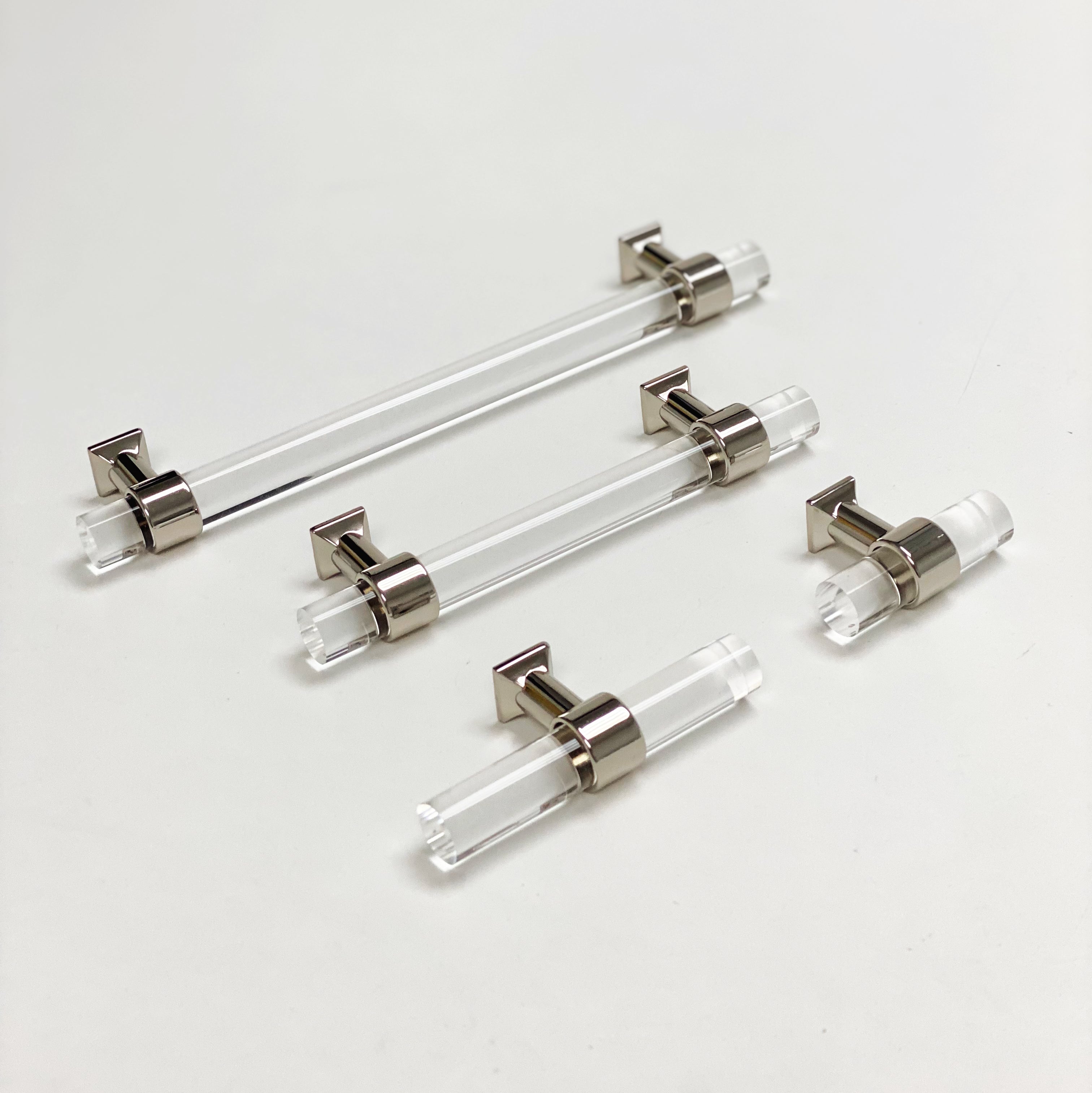 Polished Nickel Nash Drawer Pulls & Cabinet Knobs - Modern Lucite Hardware for Kitchen & Bathroom Cabinets - Durable & Stylish Home Upgrade