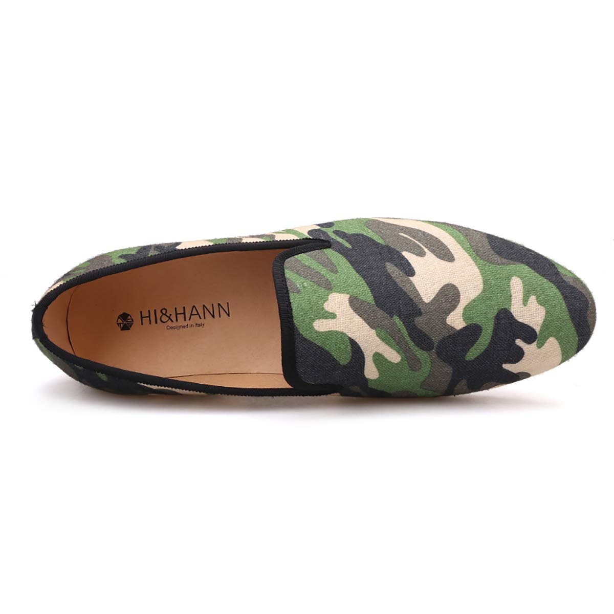 HI&HANN British Style Classic Camouflage Men's Smoking Slippers - Handmade Mix Color Canvas Loafers for Casual & Prom | Comfortable House Shoes for Relaxing at Home