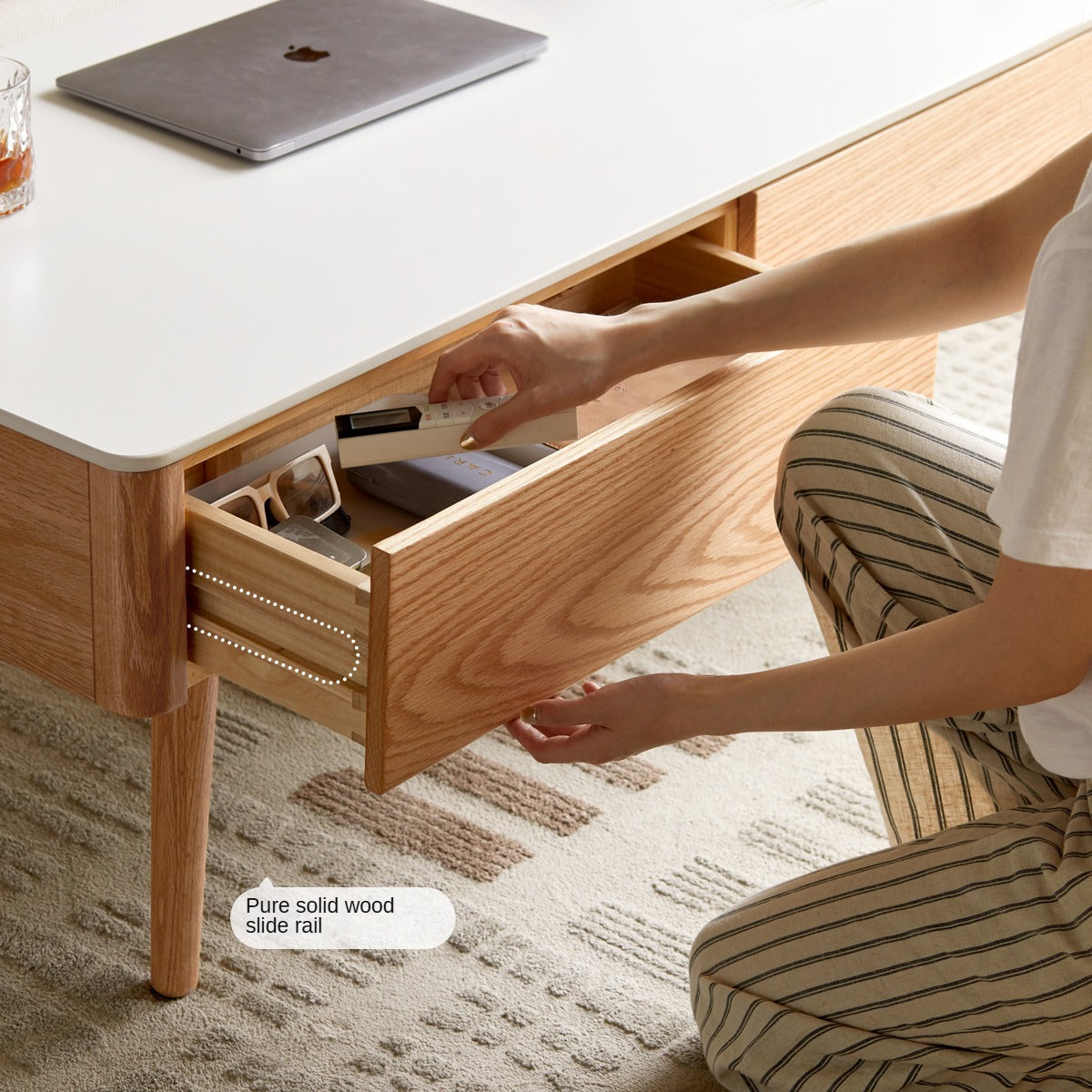 Solid Oak & Beech Wood Slate Coffee Table - Modern Minimalist Design for Living Room, Lounge & Office
