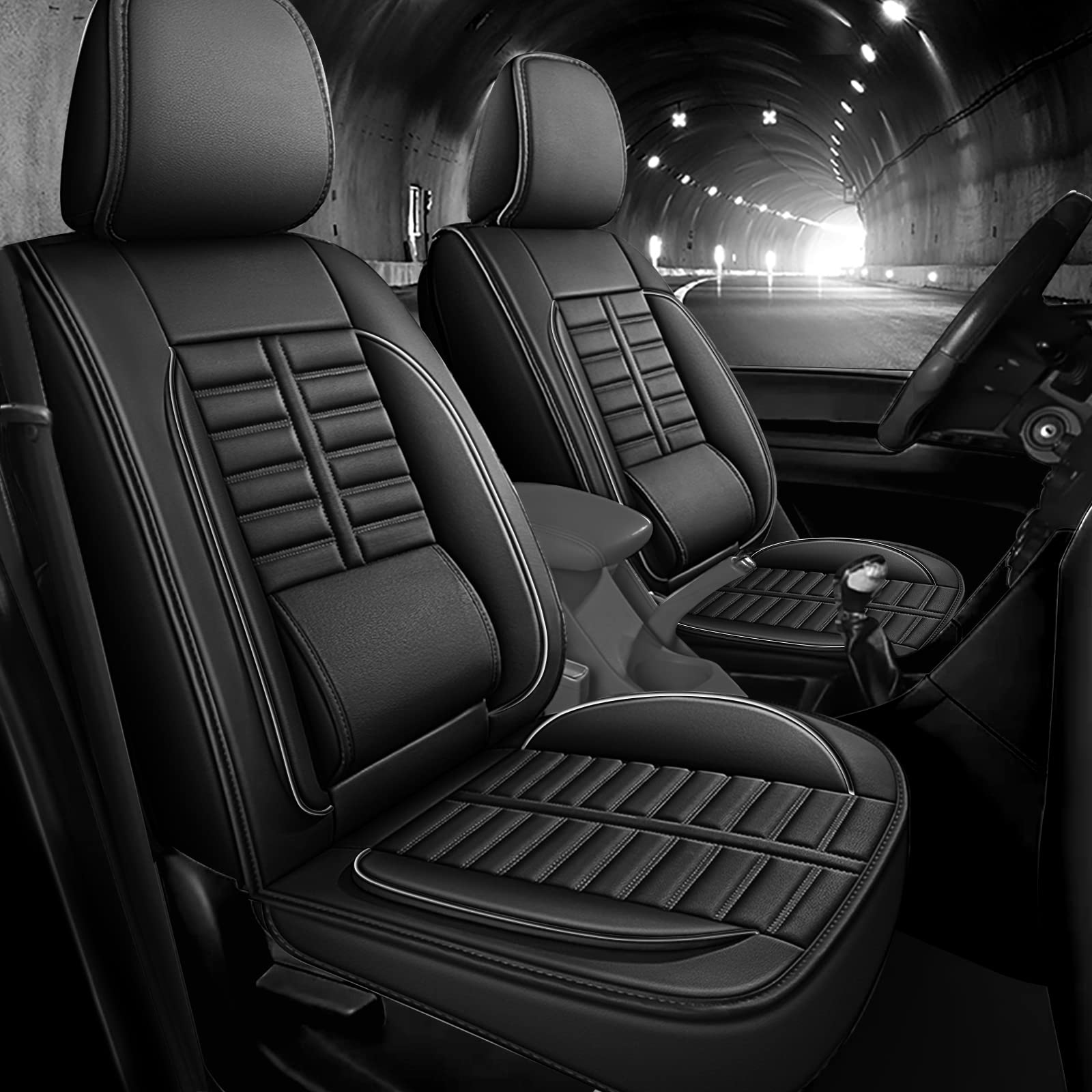 Premium Leatherette Car Seat Covers 2-Piece Set for Chevrolet Silverado 1500 (2007-2022 Models) - Black Universal Fit Auto Seat Protectors for Trucks & SUVs - Perfect for Daily Commute, Road Trips and Off-Road Adventures