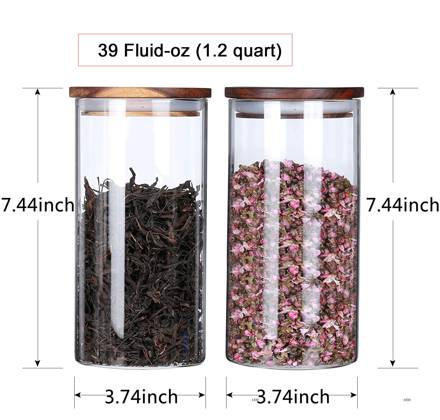 KKC HOME ACCENTS Airtight Glass Tea Canisters with Wood Lids - 39 Fl oz Loose Leaf Tea Storage Containers - Perfect for Kitchen Pantry Organization & Tea Collection Display