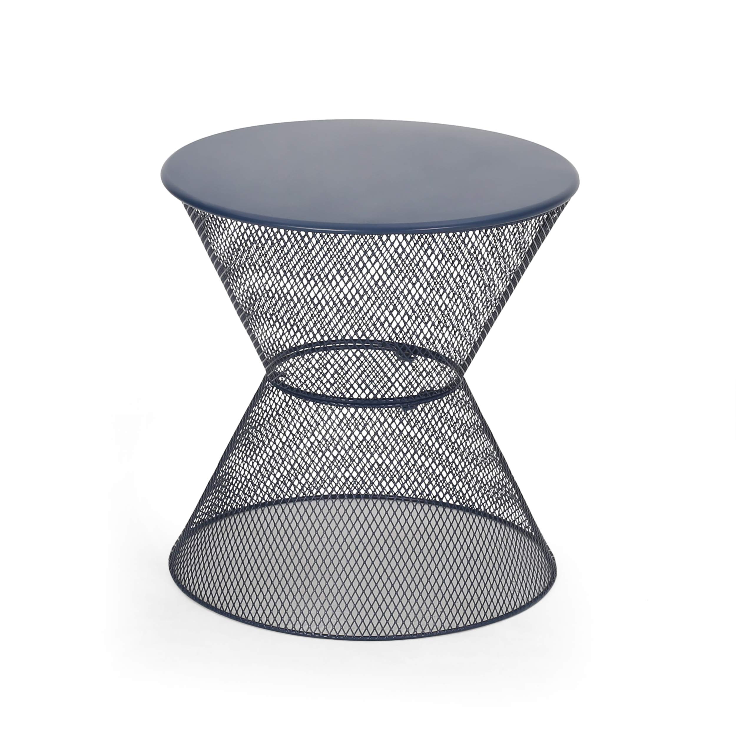Modern Outdoor Iron Side Table - Matte Navy Blue, Durable & Weather-Resistant for Patio, Garden, or Poolside Decor
