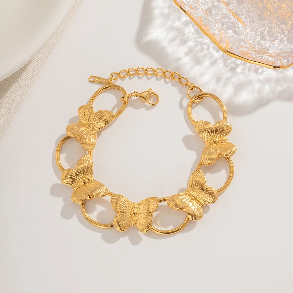 Elegant Stainless Steel Butterfly Oval Chain Bracelet for Women - Perfect for Everyday Wear, Gift Giving & Special Occasions