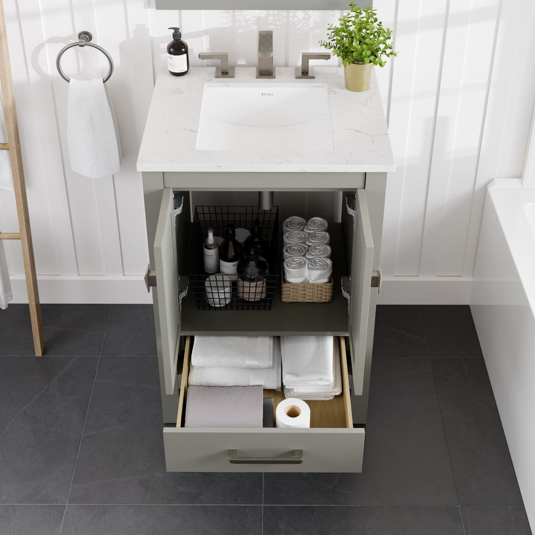 Aberdeen 30 Inch Gray Single Sink Bathroom Vanity with Carrara Quartz Countertop & Undermount Porcelain Sink - Modern Bathroom Furniture for Small Spaces, Powder Rooms & Guest Baths