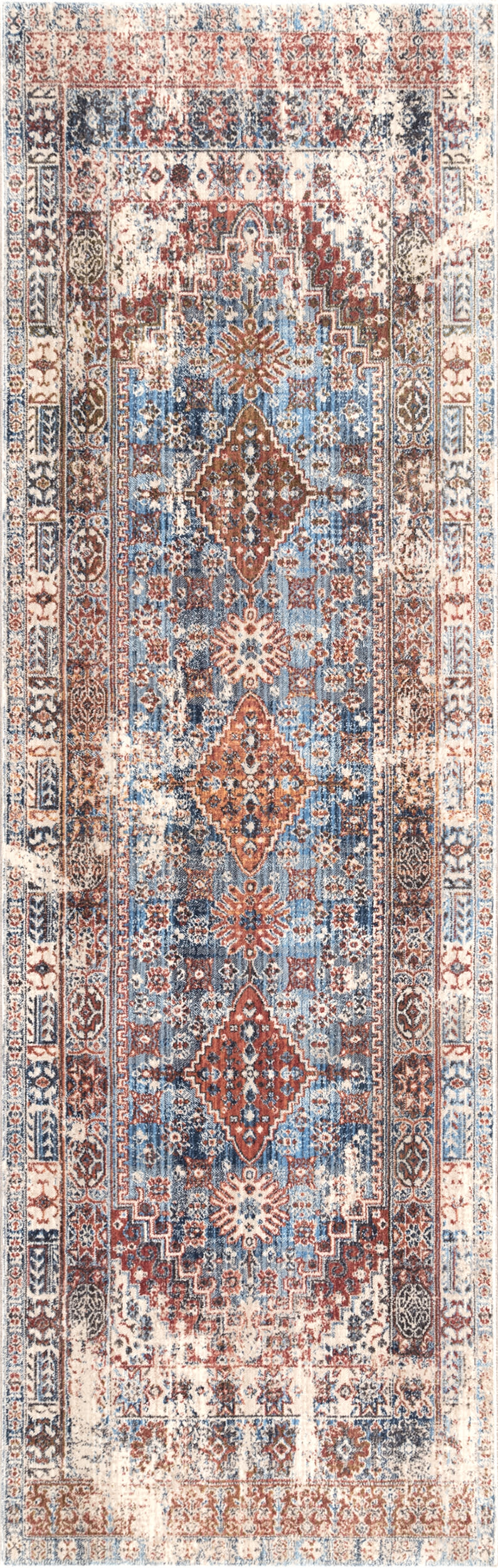 Archer Distressed Medallion Rug - Vintage Blue Bohemian Area Rug for Living Room, Bedroom & Home Decor