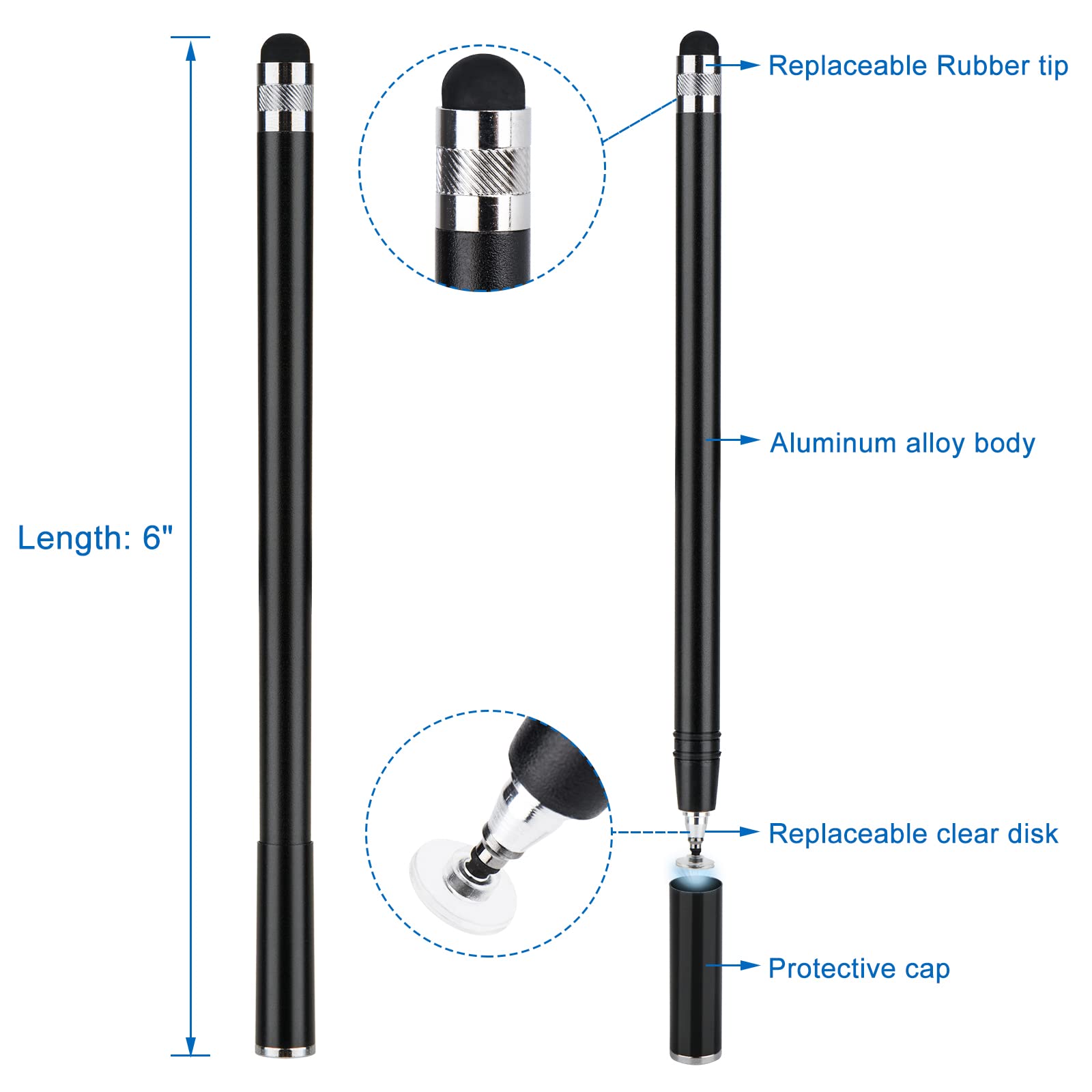 2-Pack Fine Point Stylus Pen for iPad, iPhone, Pro, Mini, Air & Android Devices - Universal Touch Screen Compatible with All Tablets & Smartphones - Black - Perfect for Drawing, Note-Taking & Digital Signatures