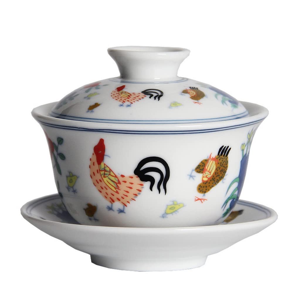 Vintage Chinese Gaiwan Tea Set - Blue and White Porcelain Tea Cups with Saucers & Lid for Gongfu Tea Ceremony | Traditional Chinese Tea Drinking & Coffee Cups for Home, Office & Gift Giving