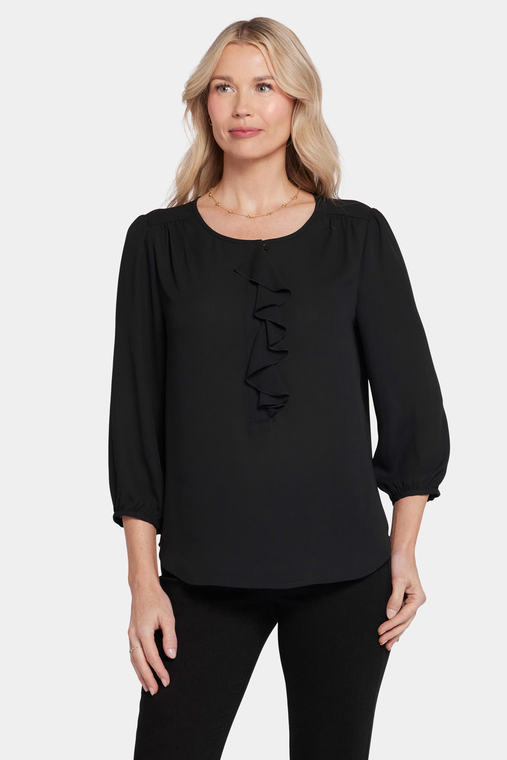 Elegant Flounce Front Blouse for Women - Black Flowy Top for Casual & Office Wear | Perfect for Date Night, Work & Special Occasions