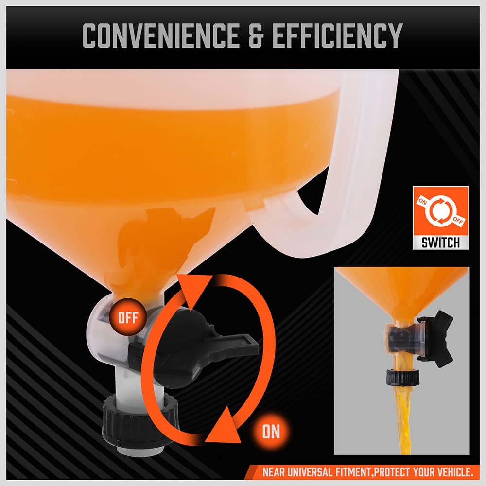 HORUSDY No-Spill Coolant Funnel Kit with Adapters - Universal Fit Spill Proof Funnel Bleeder for Car, Truck & SUV - Perfect for DIY Coolant Flush & Radiator Maintenance